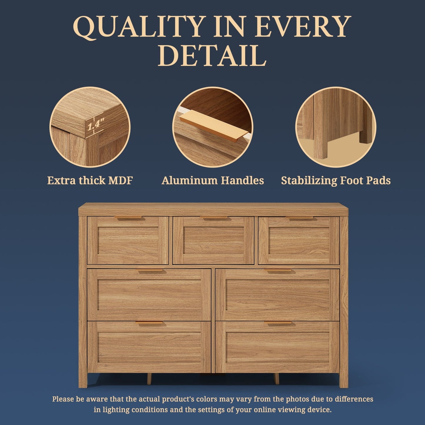 OAKHAM 7 Drawer Dresser, Wooden Chests of Drawers, Modern Large Dressers for Bedroom, Weathered Oak