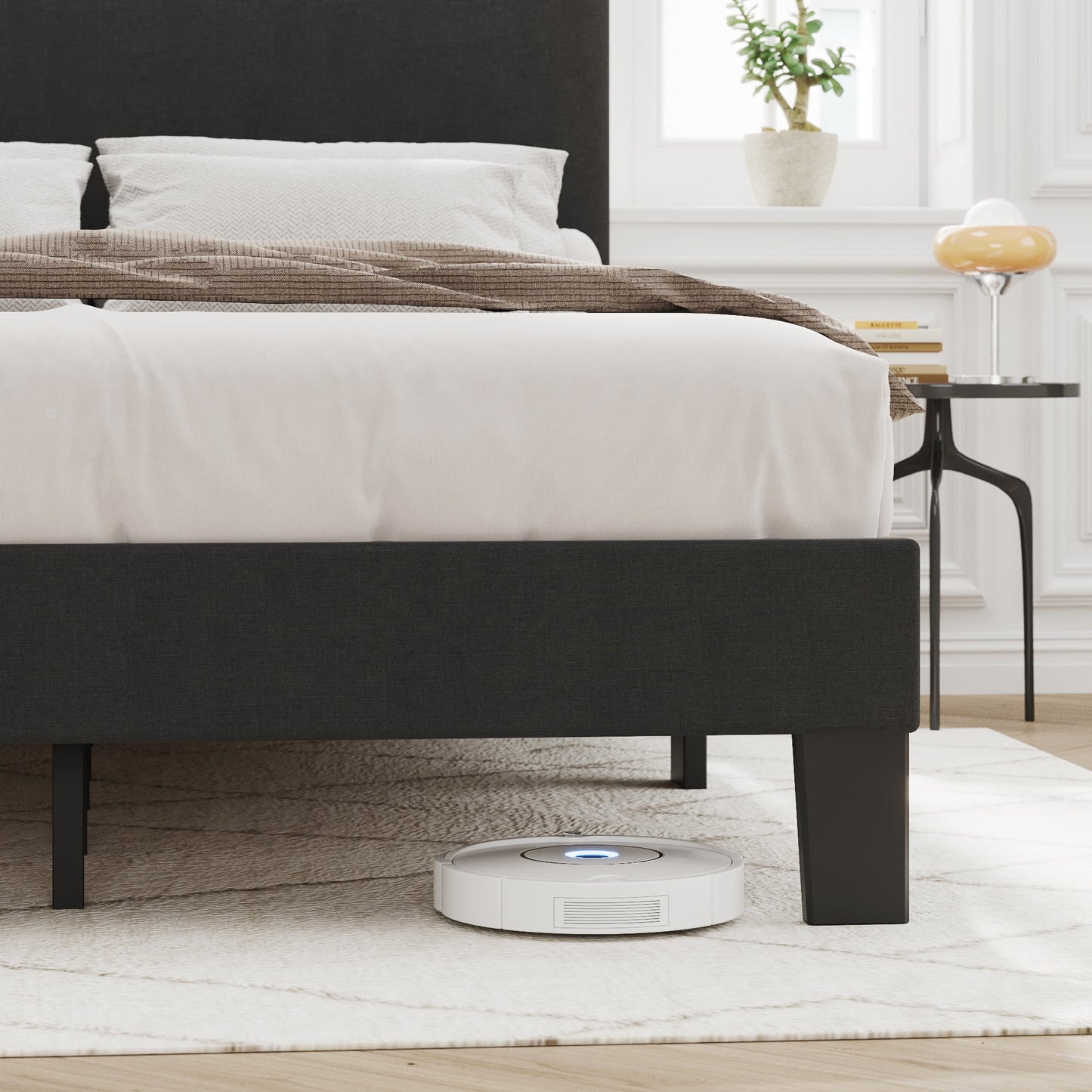 Lifezone Queen Bed Frame, Dark Gray, Adjustable Upholstered Headboard, No Box Spring Needed