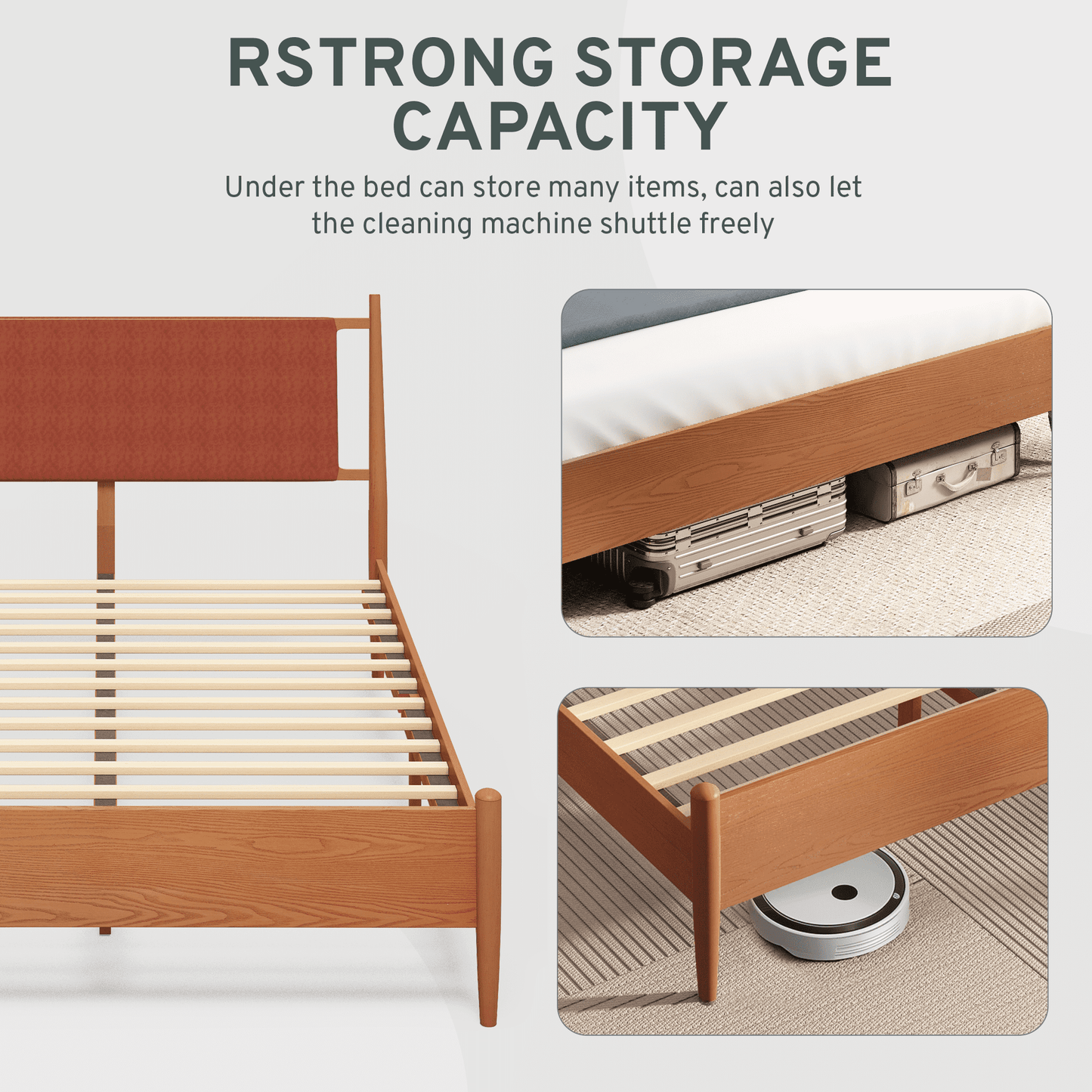 Hommow Modern Solid Wood Platform Bed, Bed Frame with Headboard, Solid Wood Bed Frame with Wood Slat Support, King, Orange