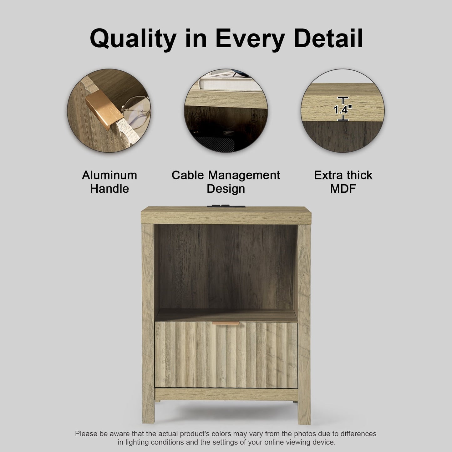 OAKHAM Nightstand with Charging Station, Bedside Tables with USB/Type-C Ports, Farmhouse Side Table End Table for Bedroom, Living Room, Set of 2, Sunwashed Ash Oak