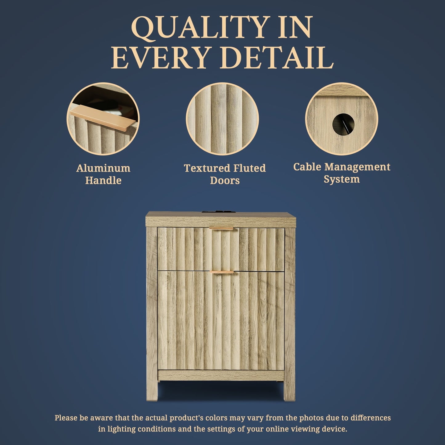 OAKHAM 2 Drawer Tall Wooden Nightstand with Modern Charging/USB Ports, Farmhouse Side Table, Set of 2, Sunwashed Ash Oak