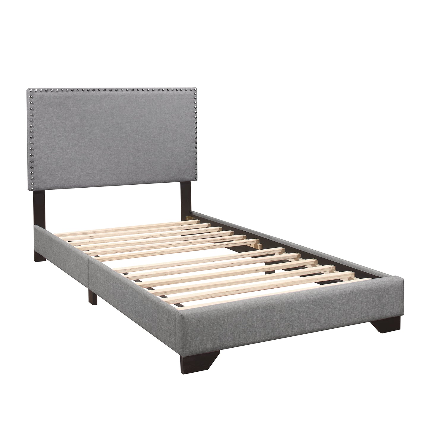 Skylar Nailhead Trim Upholstered Twin Platform Bed, Glacier