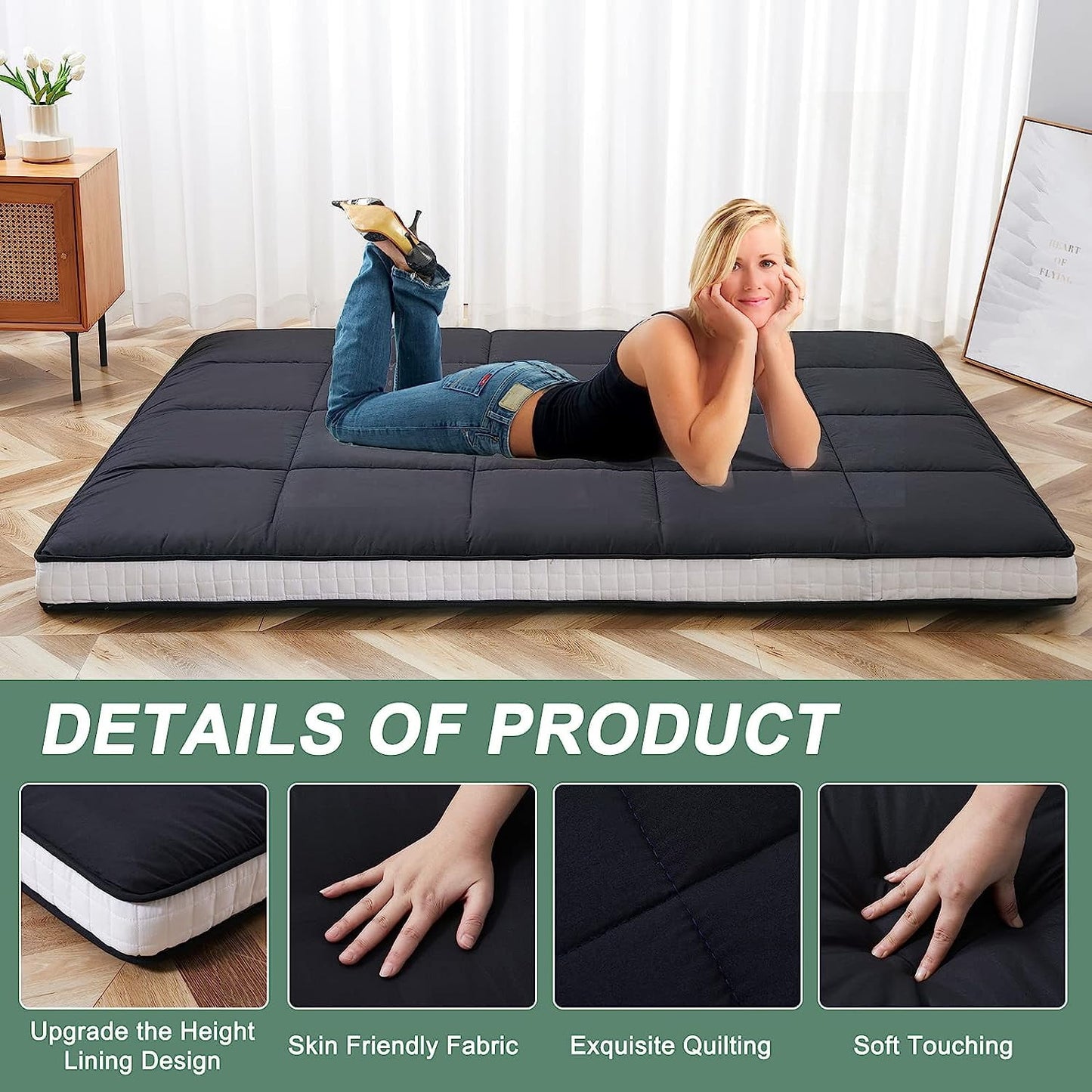 Slsy Upgraded 6in Extra Thick Japanese Floor Mattress Futon Mattress, Foldable Mattress Tatami Pad Floor Mattress for Adults Floor Bed Roll Up Mattress Guest Mattress Camping Mattress