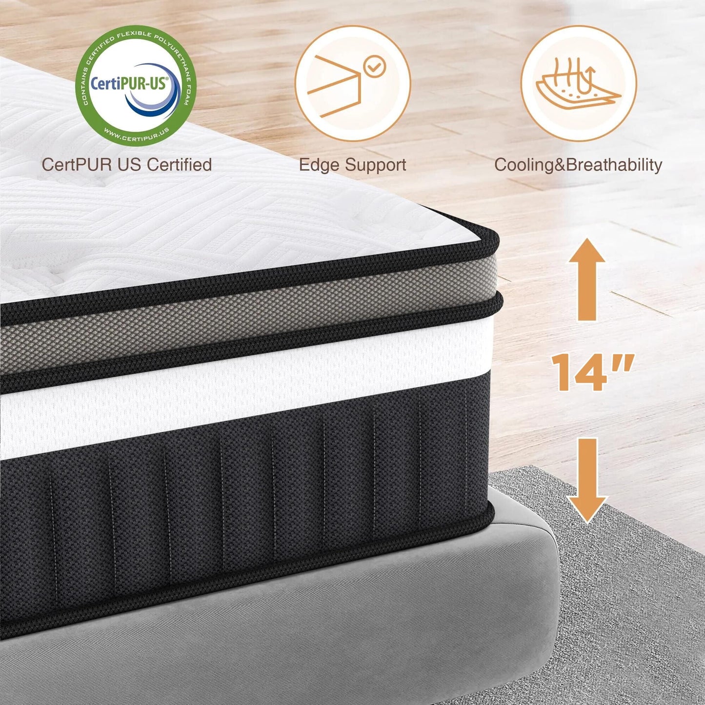 14inch Queen Mattress, Memory Foam Mattress, Bed in a Box, Medium Firm, Zoned Pressure Relief, Certified Safe Foams & Fabric, Breathable & Cooling Mattress