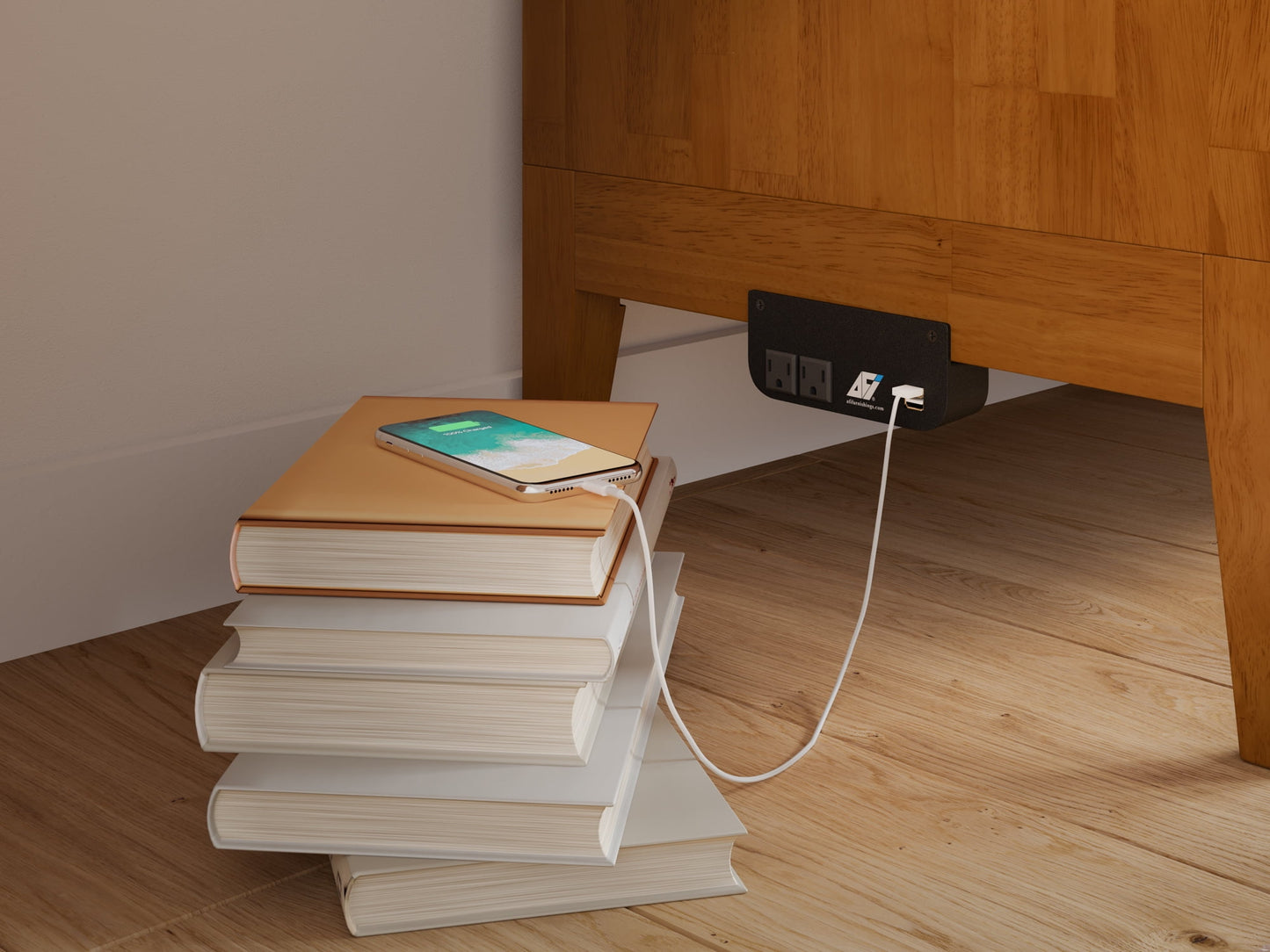 AFI Santa Fe Full Wood Murphy Bed Chest with Mattress and Built-in Charger, Light Toffee