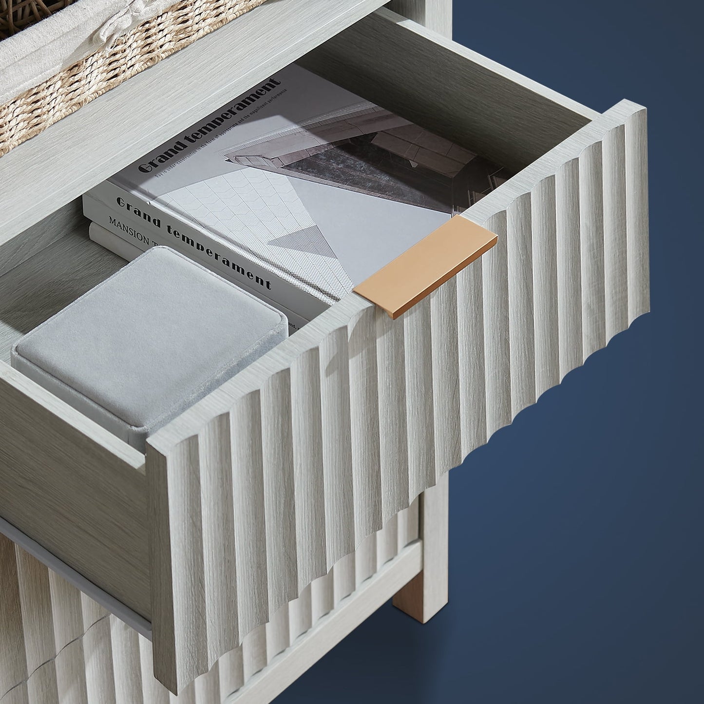 OAKHAM 6 Drawer Dresser, Fluted Wide Chest of Drawers for Bedroom Living Room, Pale Oak