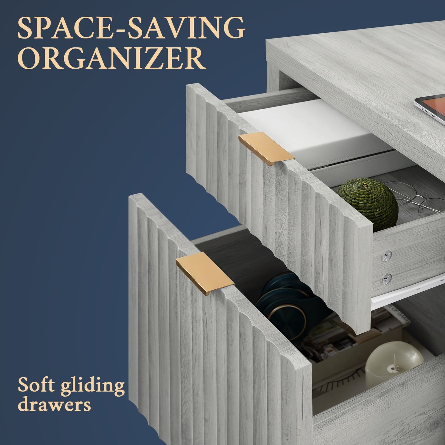 OAKHAM 2-Drawer Nightstand with Charging Station, Farmhouse Side Table, Set of 2