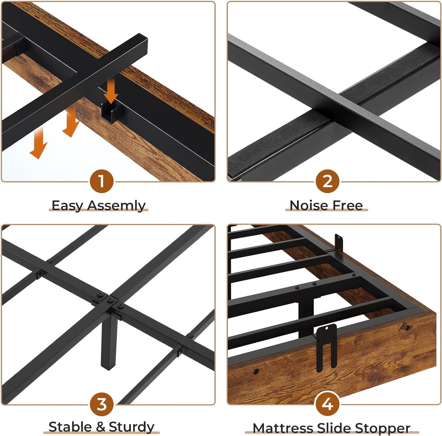 Modern Bedroom Floating Queen Size Bed Frame with Smart RGB LED Lights, Solid & Stable Platform, Industrial Style