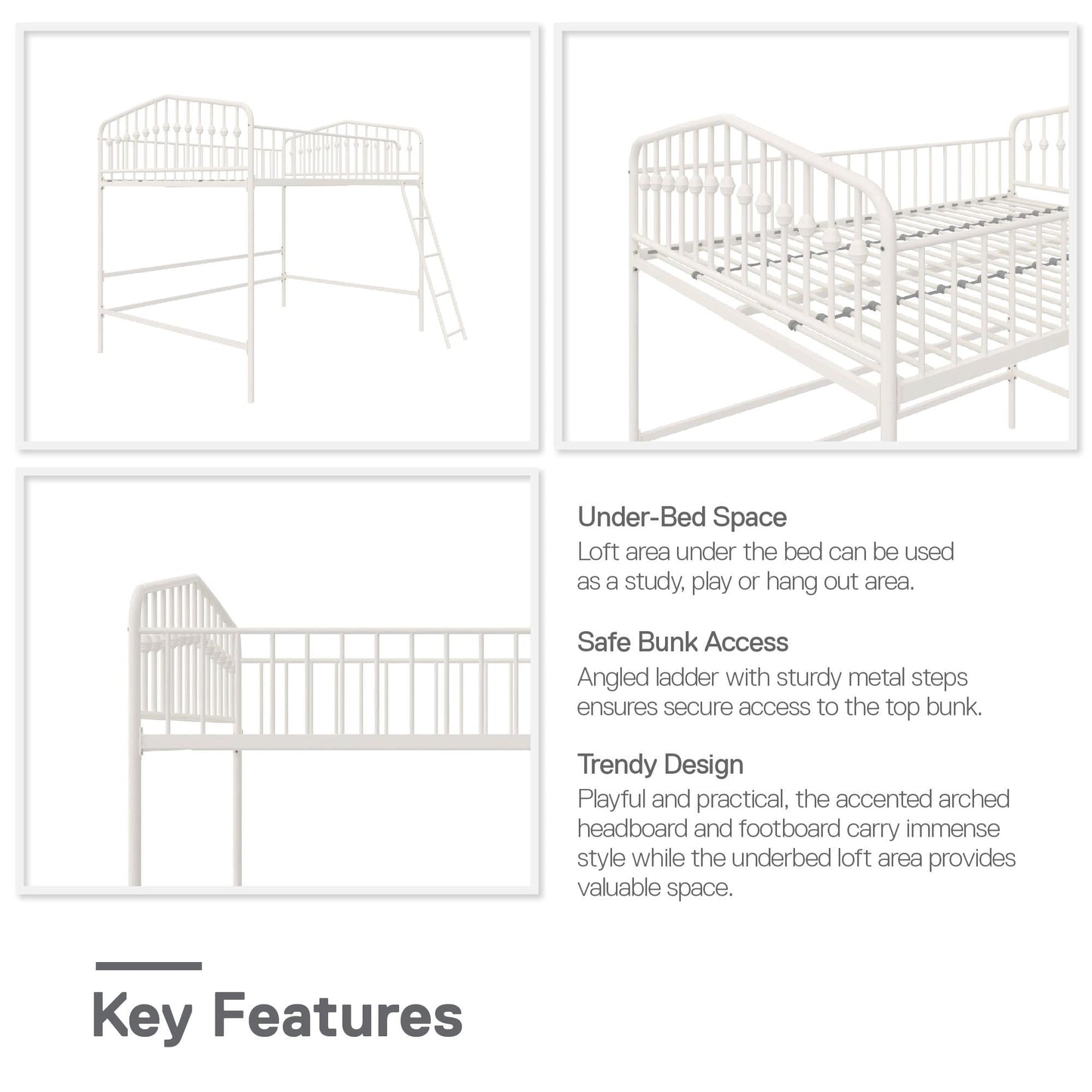 Novogratz Bushwick Metal Twin Loft Bed, Off White