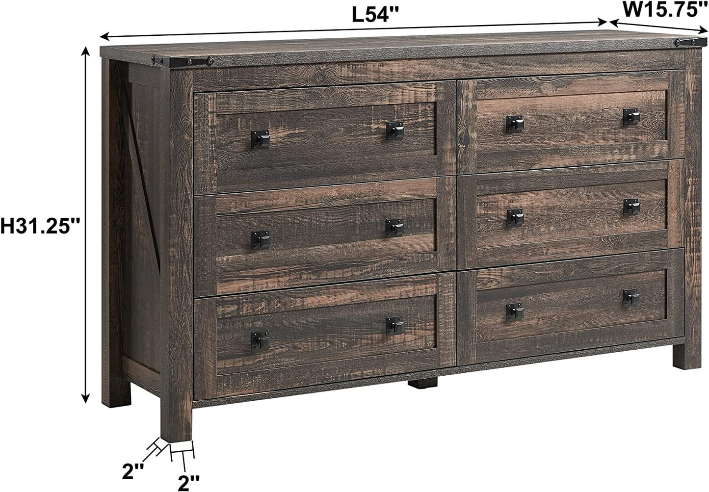 OKD 6 Drawers Dresser Chests for Bedroom Farmhouse, Wood Rustic Tall Chset of Drawers, Dark Rustic Oak