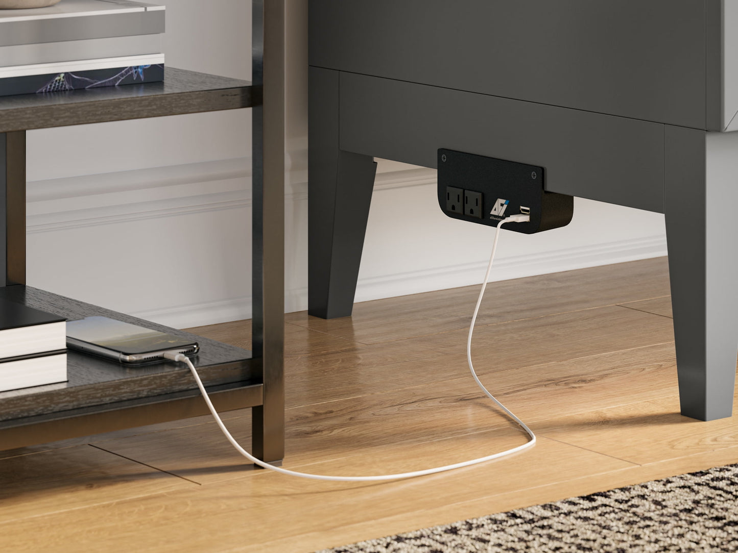 AFI Santa Fe Full Wood Murphy Bed Chest with Mattress and Built-in Charger, Grey