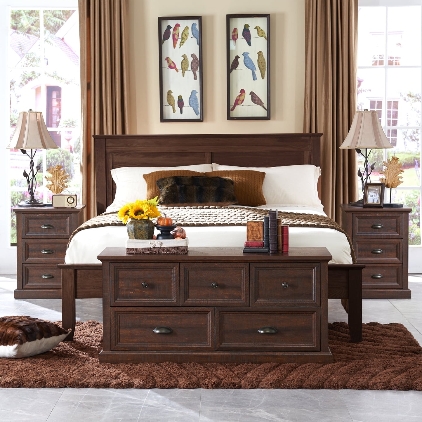 SinCiDo White Nightstand with Charging Station, 3 Drawer Dresser for Bedroom,Small Wood Rustic Dresser with Drawers,End Table Side Table for Bedroom,Living Room,Brown