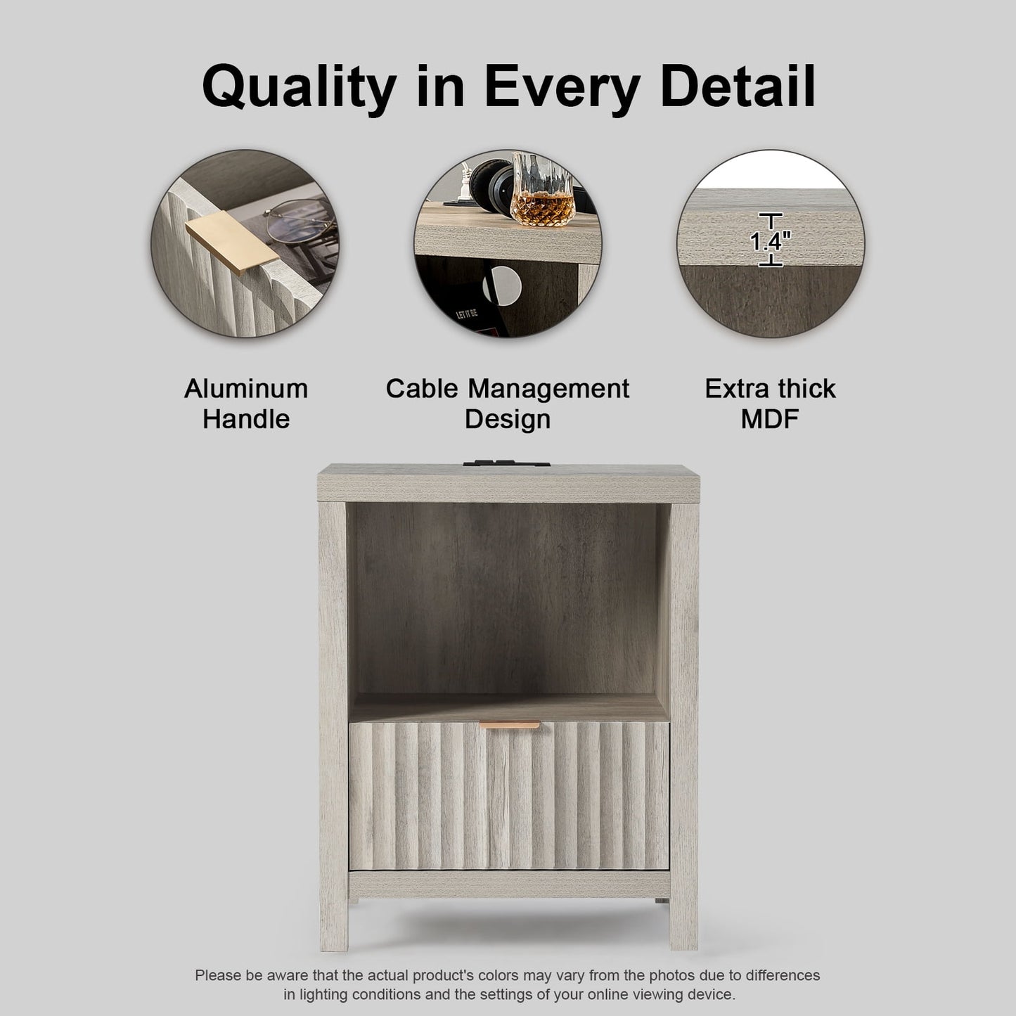 OAKHAM Pair of Nightstands with Drawers & USB/Type-C Charging Station, Bedroom End Tables, Gray Oak