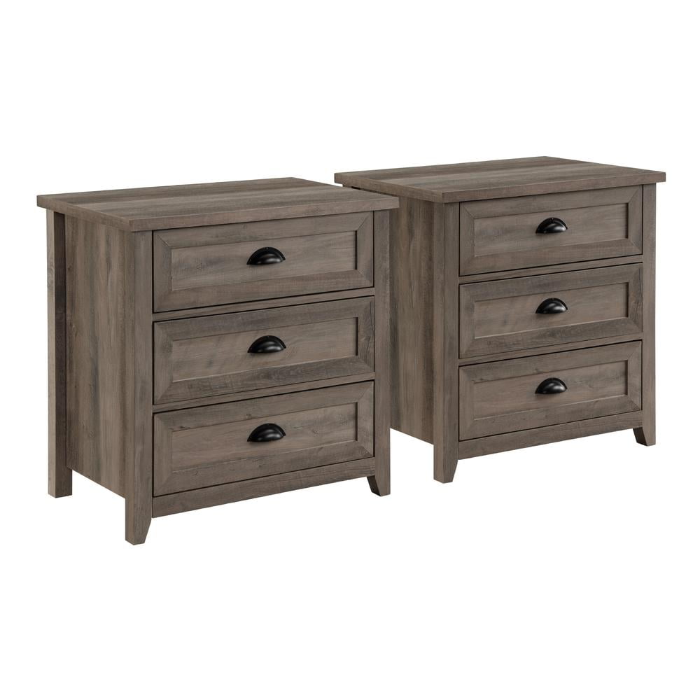 Odette 3 Drawer Framed Bedroom Nightstand Set in Gray Wash