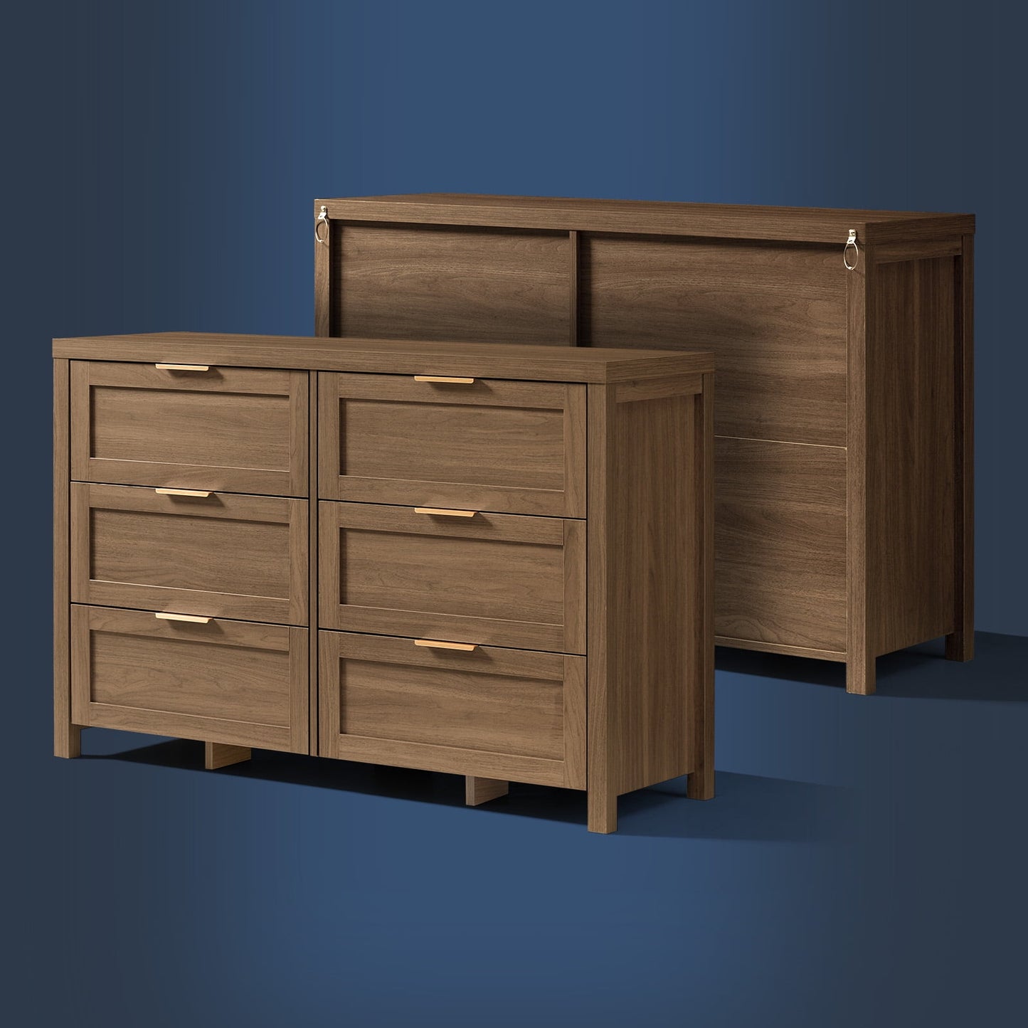 OAKHAM 6 Drawer Dresser, Wooden Chests of Drawers, Modern Large Dressers for Bedroom, Special Walnut