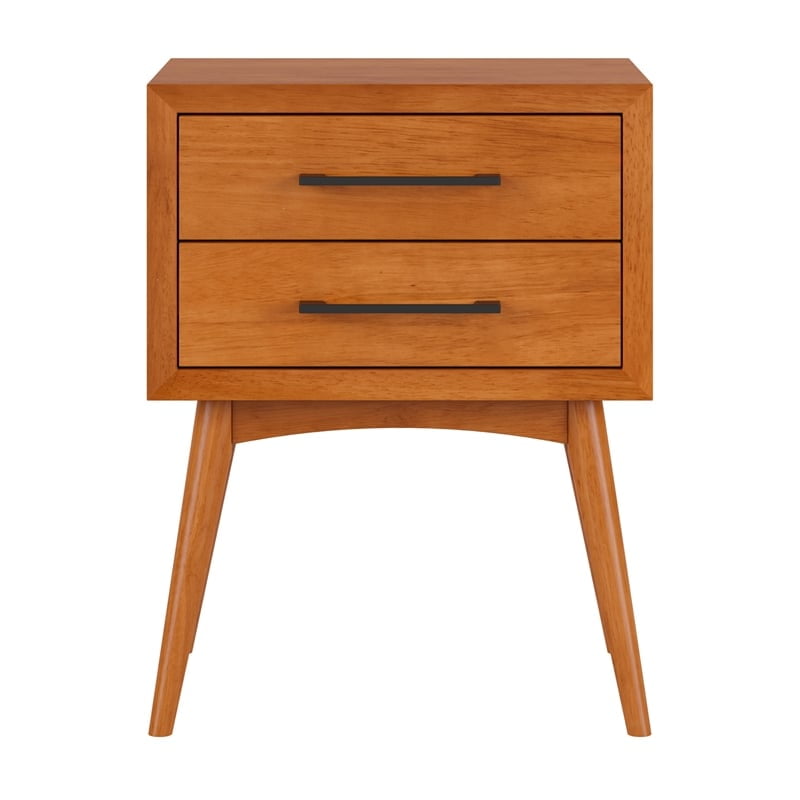 AFI Pasadena Solid Wood Mid-Century Modern Nightstand with 2 Drawers, Light Toffee