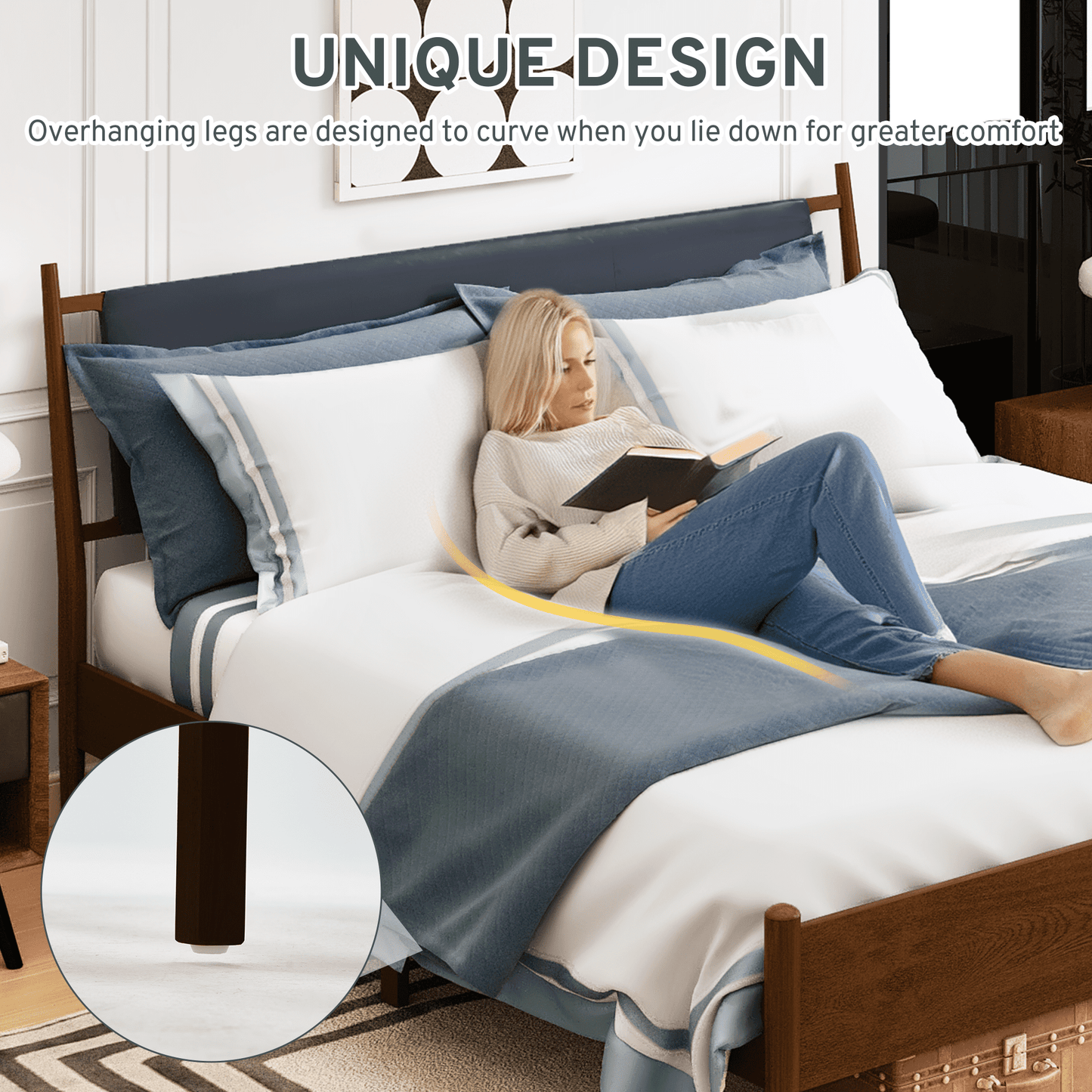 Hommow Modern Solid Wood Platform Bed, Bed Frame with Headboard, Solid Wood Bed Frame with Wood Slat Support, King, Black