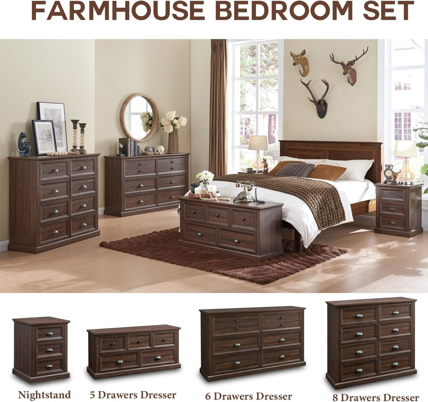 SinCiDo End Table, Dresser for Bedroom with 3 Drawers, Small Wood Rustic Nightstand with Charging Station for Living Room