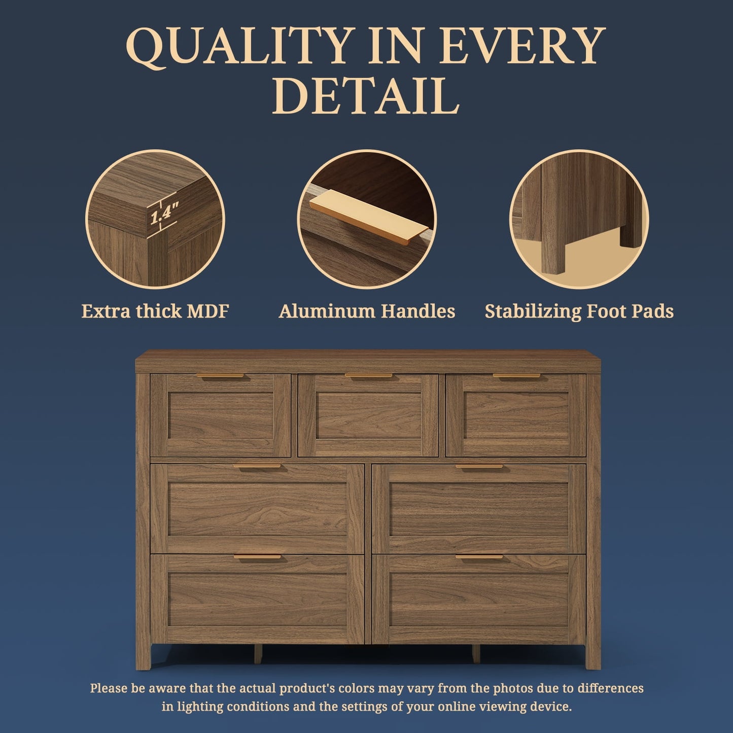 OAKHAM 7 Drawer Dresser, Wooden Chest of Drawers for Bedroom Living Room, Walnut