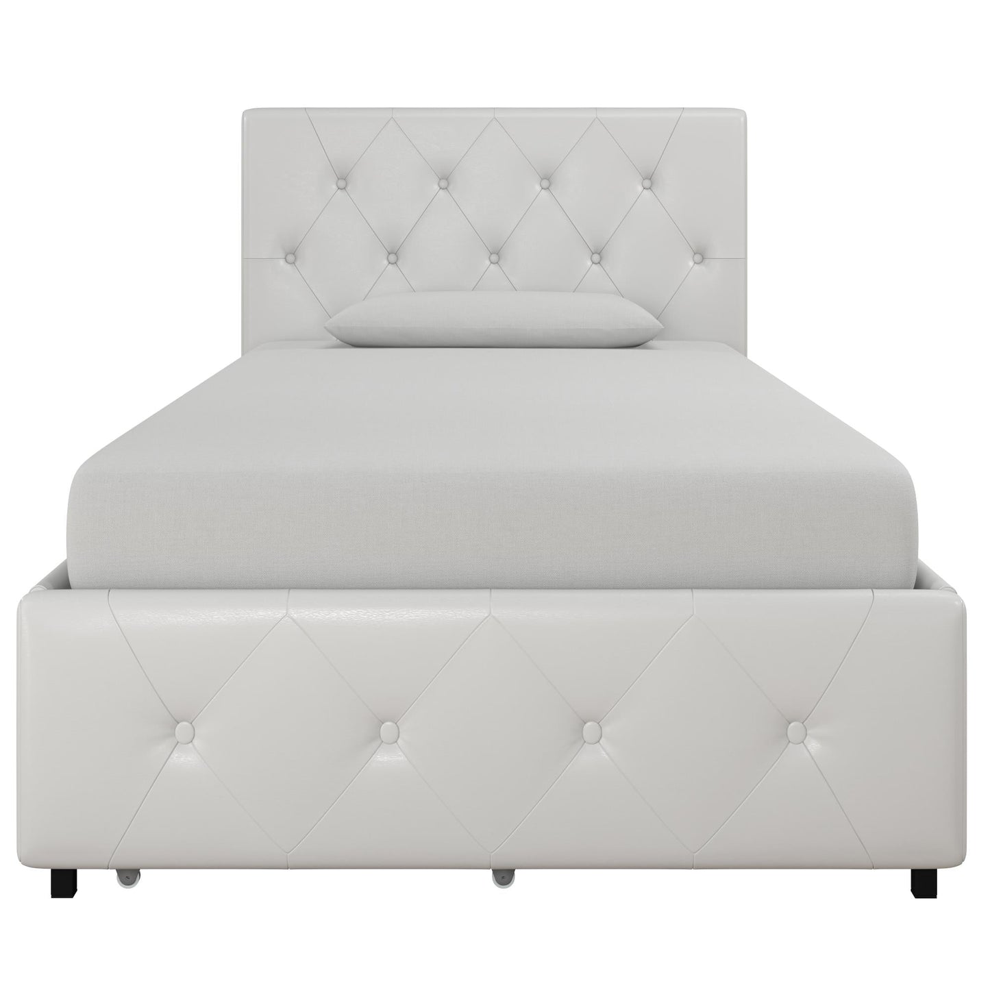 DHP Dakota Tufted Upholstered Storage Bed Frame, Twin, White Faux Leather