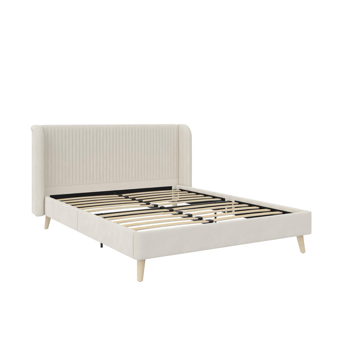 Novogratz Holly Upholstered Wingback Bed, Queen, Ivory Velvet