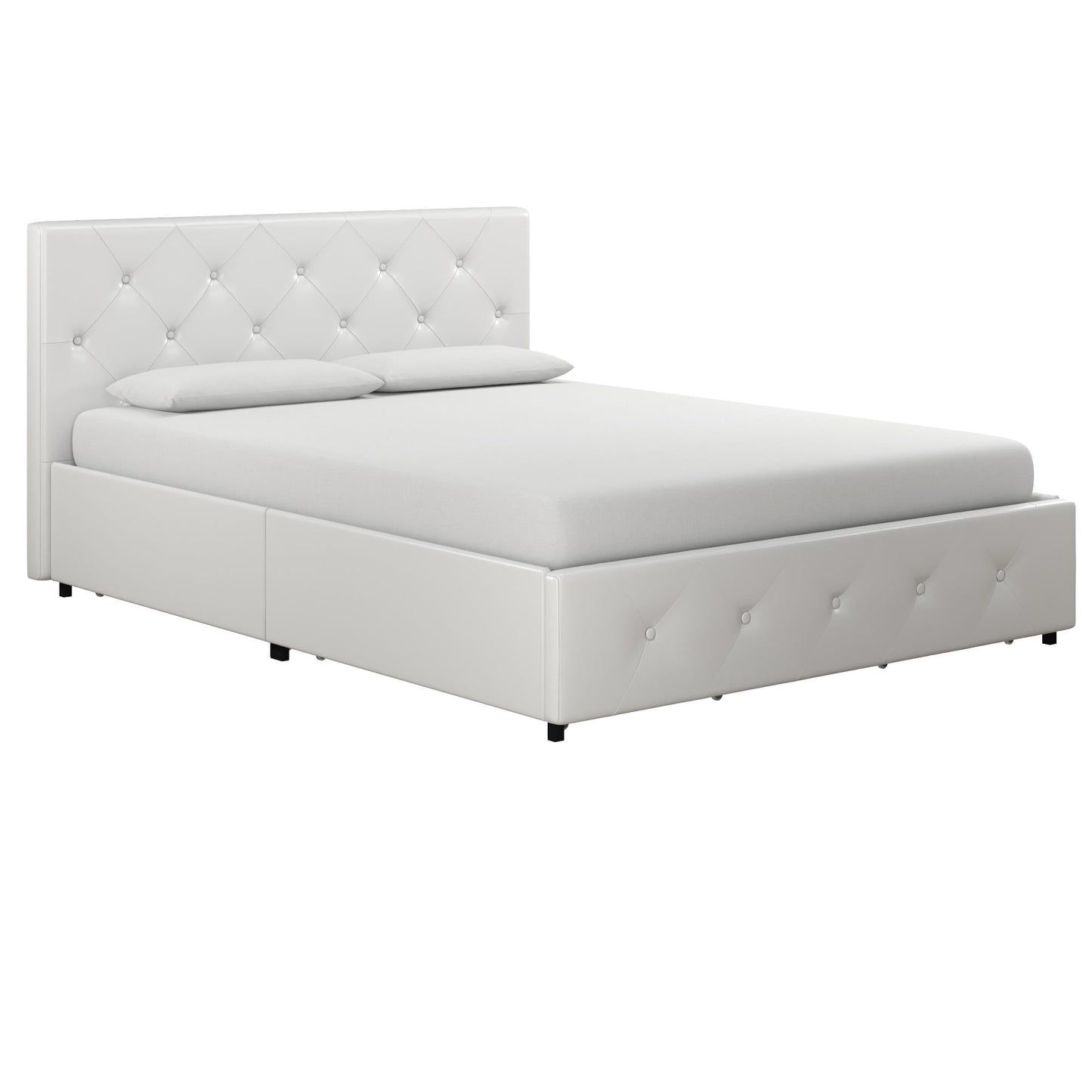 DHP Dakota Tufted Upholstered Storage Bed Frame, Full, White Faux Leather