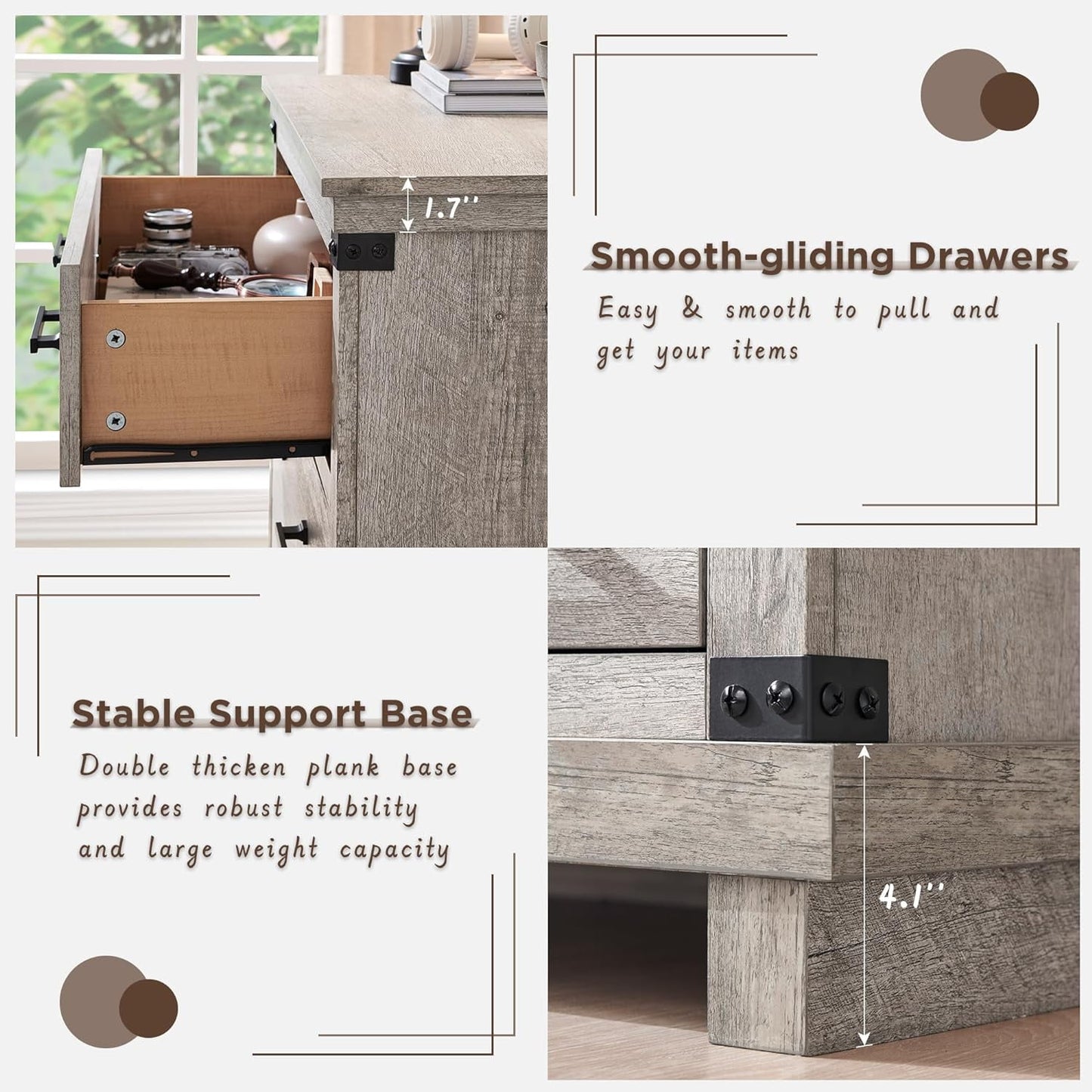 OKD 54in W Farmhouse Dresser 7 Drawers Modern Rustic Wood Chest of Drawers Closet Storage Organizers for Bedroom Living Room Hallway£¬Light Rustic Oak