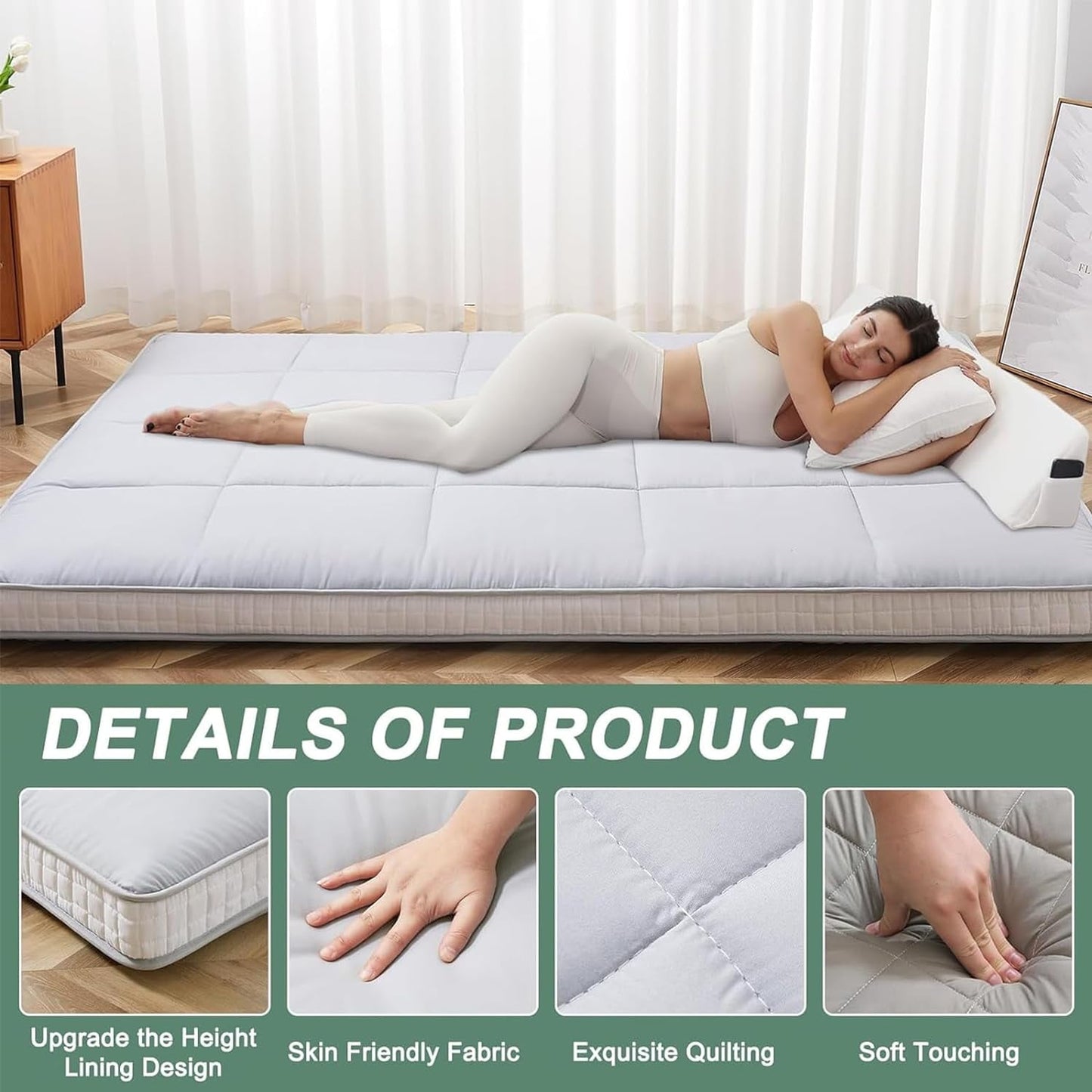 Slsy Upgraded 6in Extra Thick Japanese Floor Mattress Futon Mattress, Foldable Mattress Tatami Pad Floor Mattress for Adults Floor Bed Roll Up Mattress Guest Mattress Camping Mattress