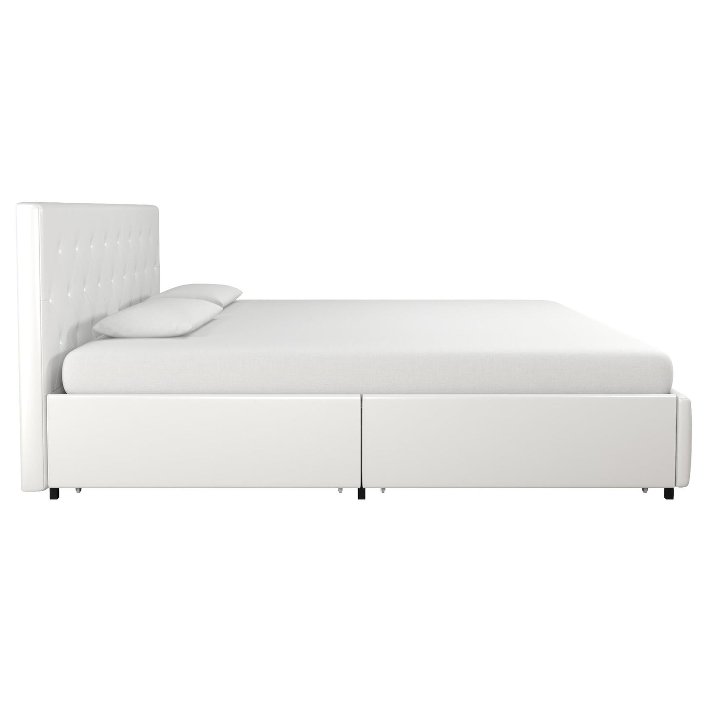 DHP Dakota Tufted Upholstered Storage Bed Frame, King, White Faux Leather