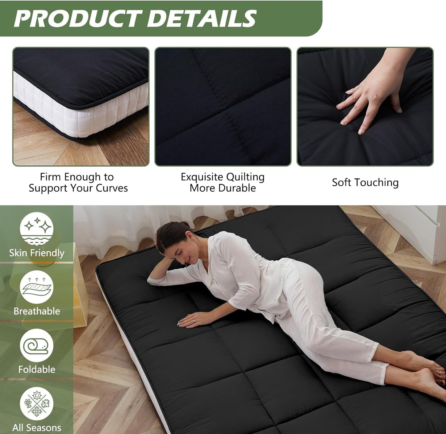 Slsy Upgraded 6in Extra Thick Japanese Floor Mattress Futon Mattress, Foldable Mattress Tatami Pad Floor Mattress for Adults Floor Bed Roll Up Mattress Guest Mattress Camping Mattress