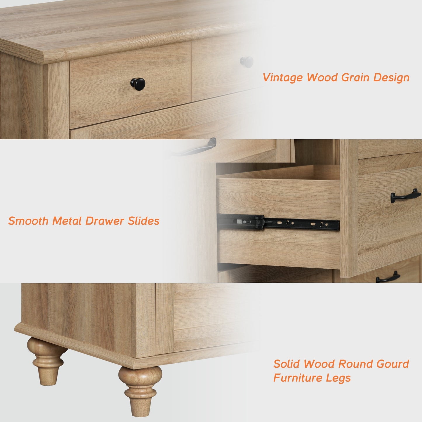 Oak Kids Dresser for Bedroom with 10 Wide Chest of Drawers, Wood Dressers for Living Room, Nursery, Hallway,White