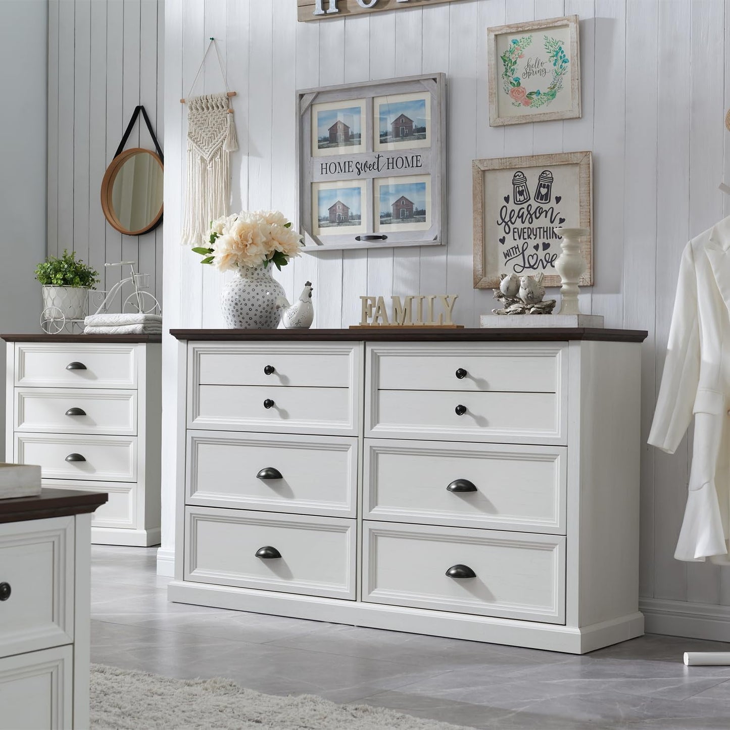 SinCiDo Farmhouse Dresser for Bedroom w/6 Drawers, Wood Rustic Tall Dresser Chest of Drawer for Closet, Living Room