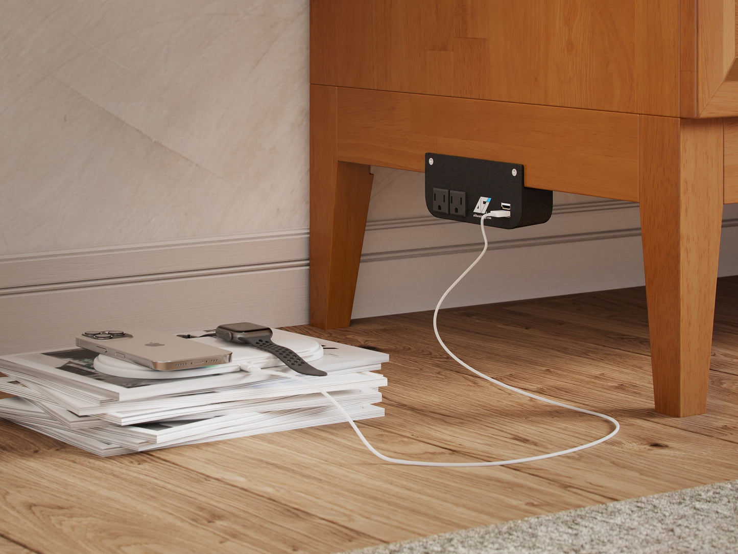 AFI Santa Fe Queen Wood Murphy Bed Chest with Mattress and Built-in Charger, Light Toffee