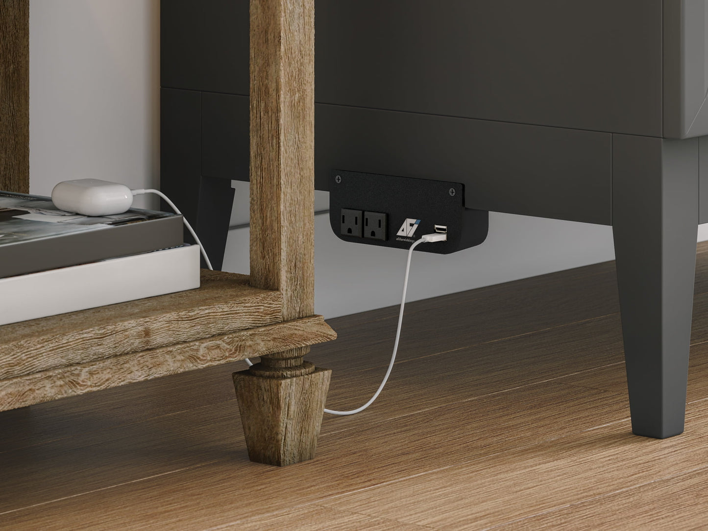 AFI Santa Fe Twin Wood Murphy Bed Chest with Mattress and Built-in Charger, Grey