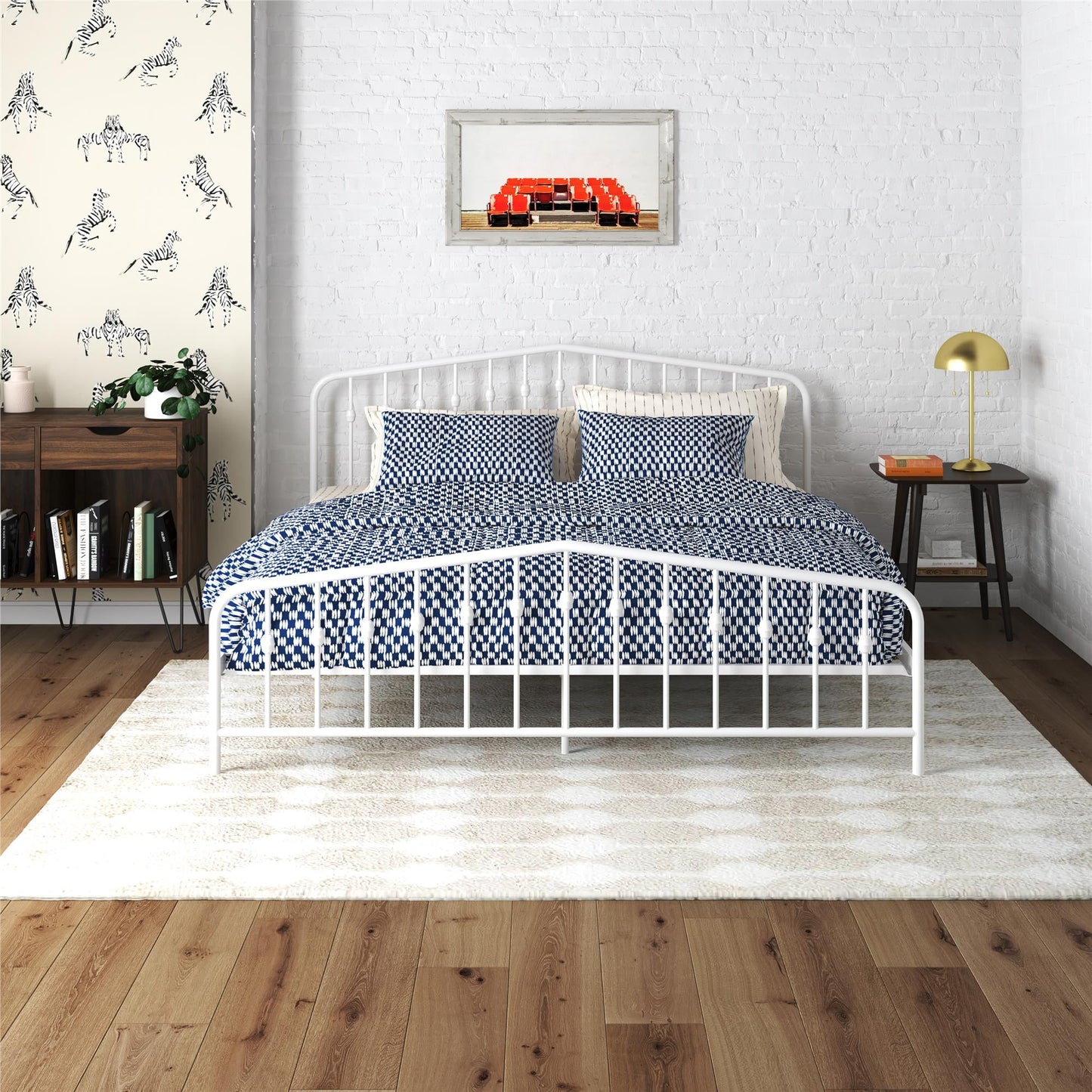 Novogratz Bushwick Metal Bed King, Off White