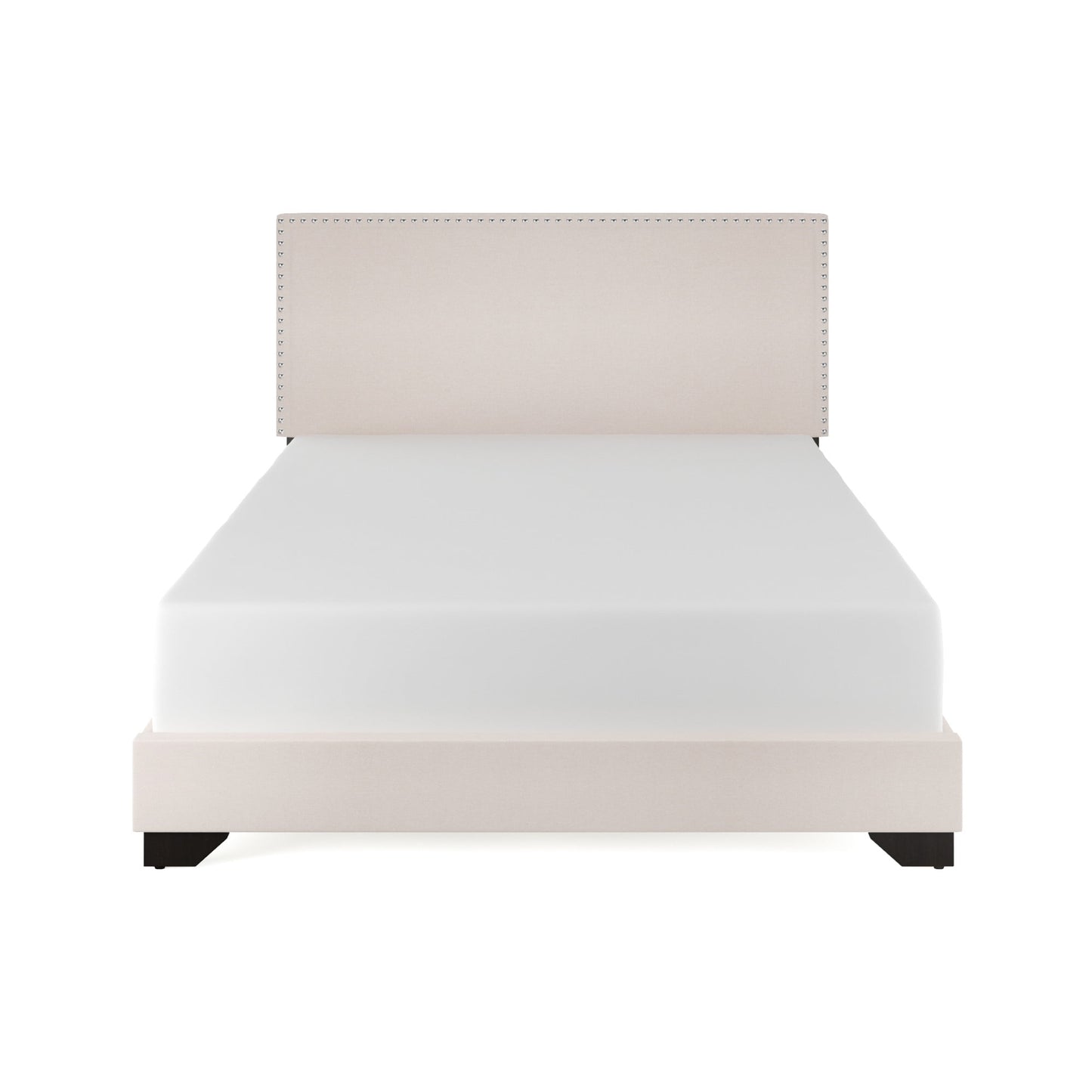 Skylar Nailhead Trim Upholstered Full Platform Bed, Cream
