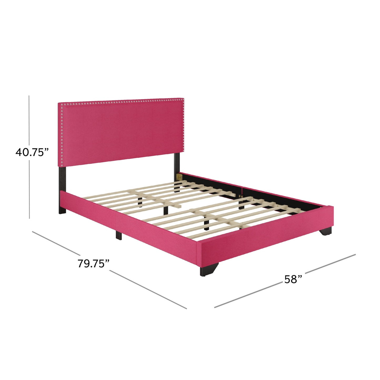 Skylar Nailhead Trim Upholstered Full Platform Bed, Pink