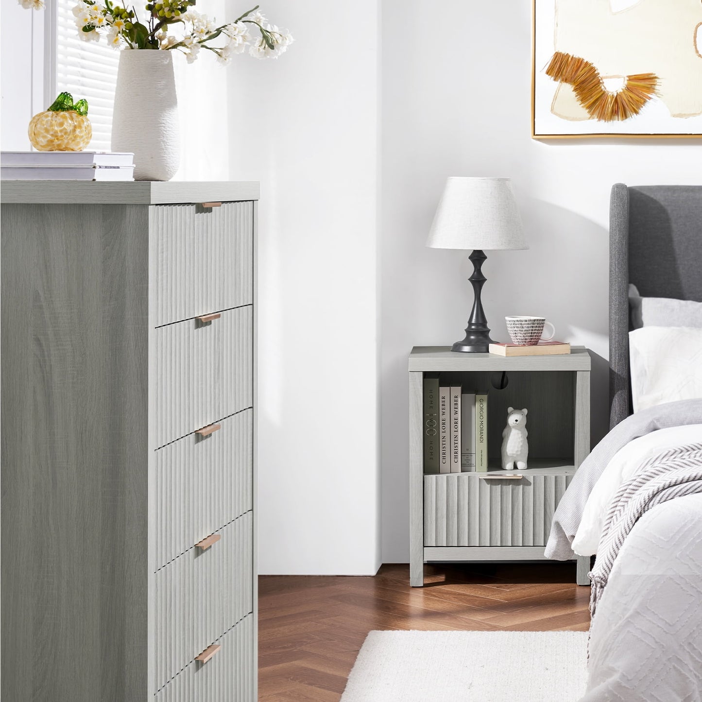 OAKHAM Modern 5-Drawer Dresser, Solid Wooden Deep Storage Chest for Bedroom, Living Room in Pale Oak