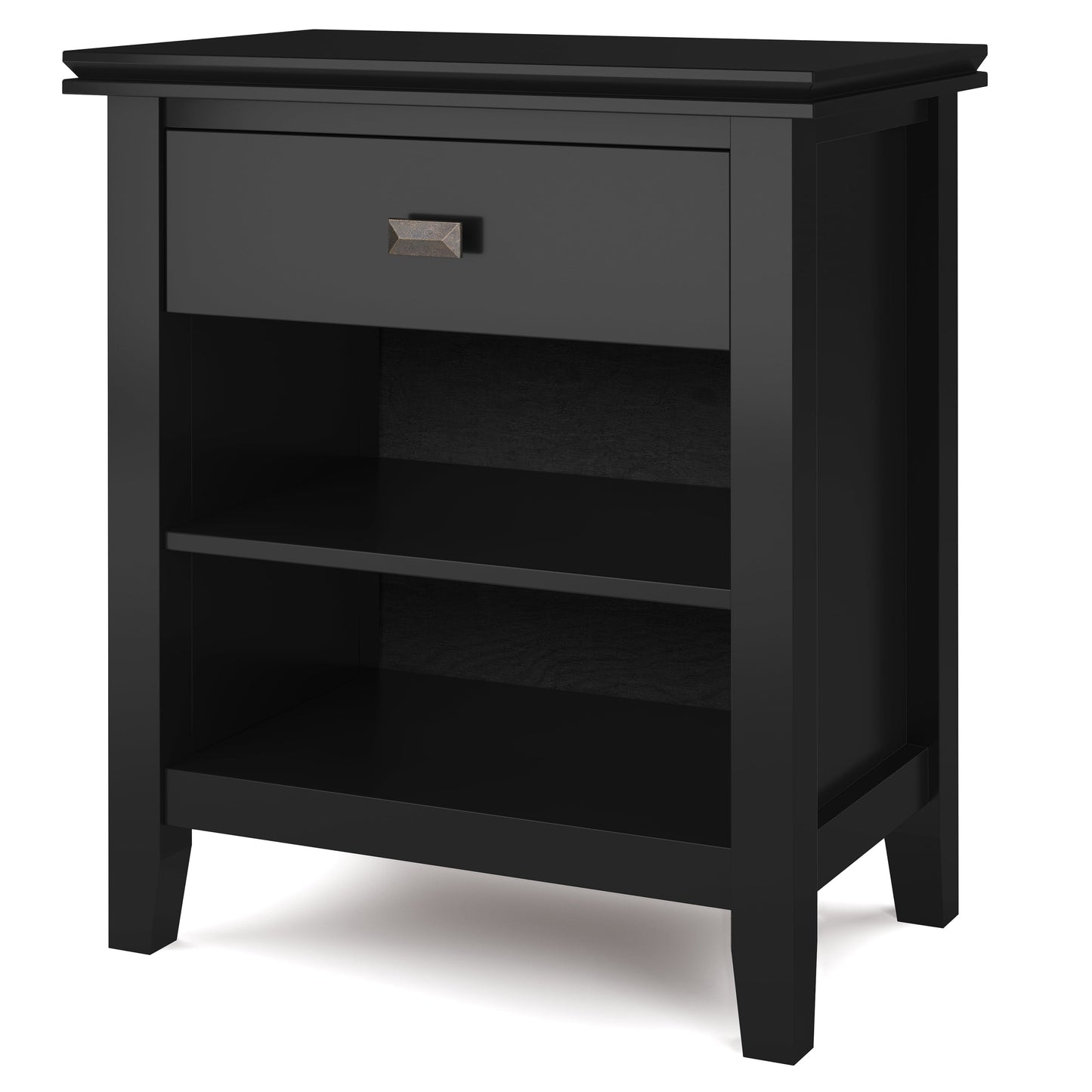 Simpli Home Artisan SOLID WOOD 24 inch Wide Contemporary Bedside Nightstand Table in Black
