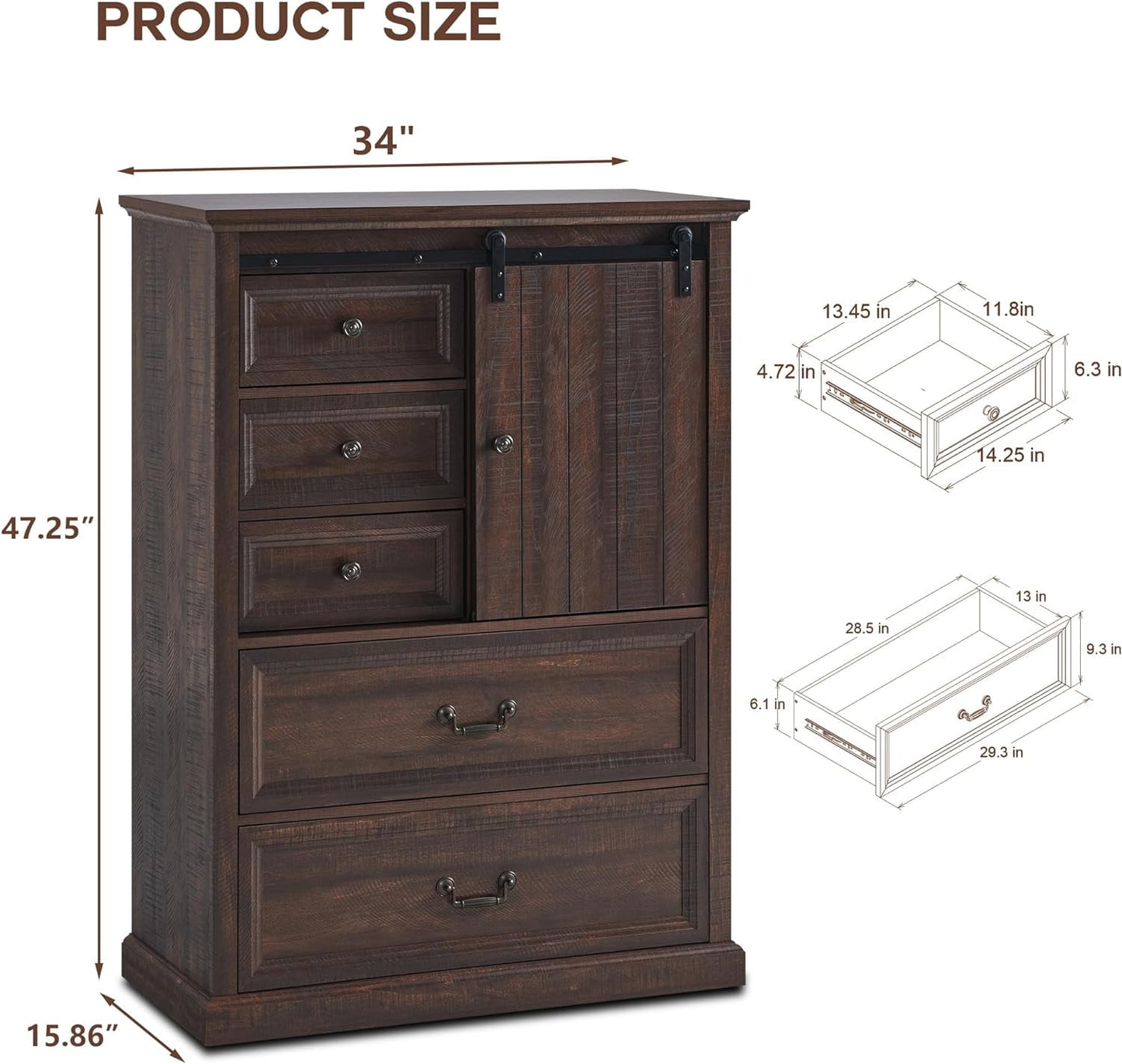 SinCiDo Dresser for Bedroom, 47in Tall Chest of Drawers for Bedroom Fabric Dressers with 6 Drawers and Antique Handles for Living Room