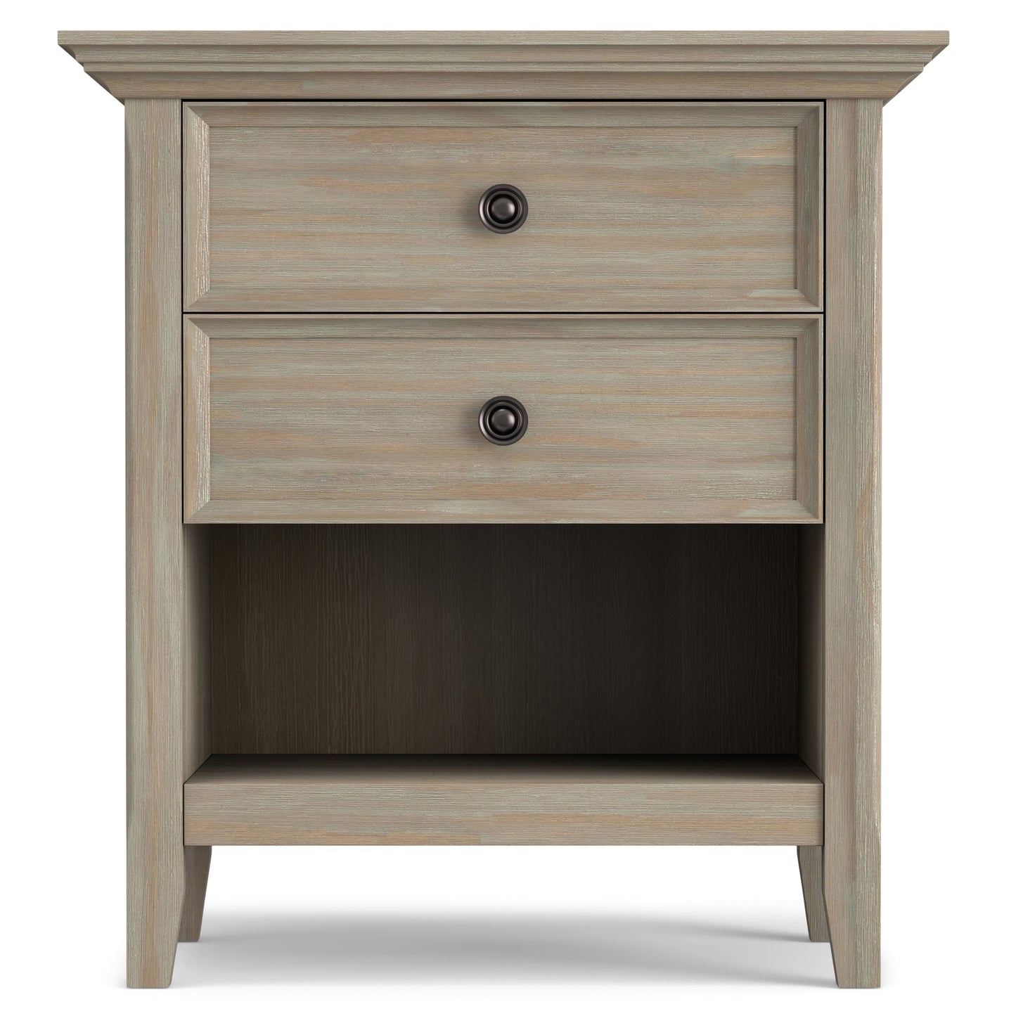Simpli Home Amherst Wood Bedside Table in Gray