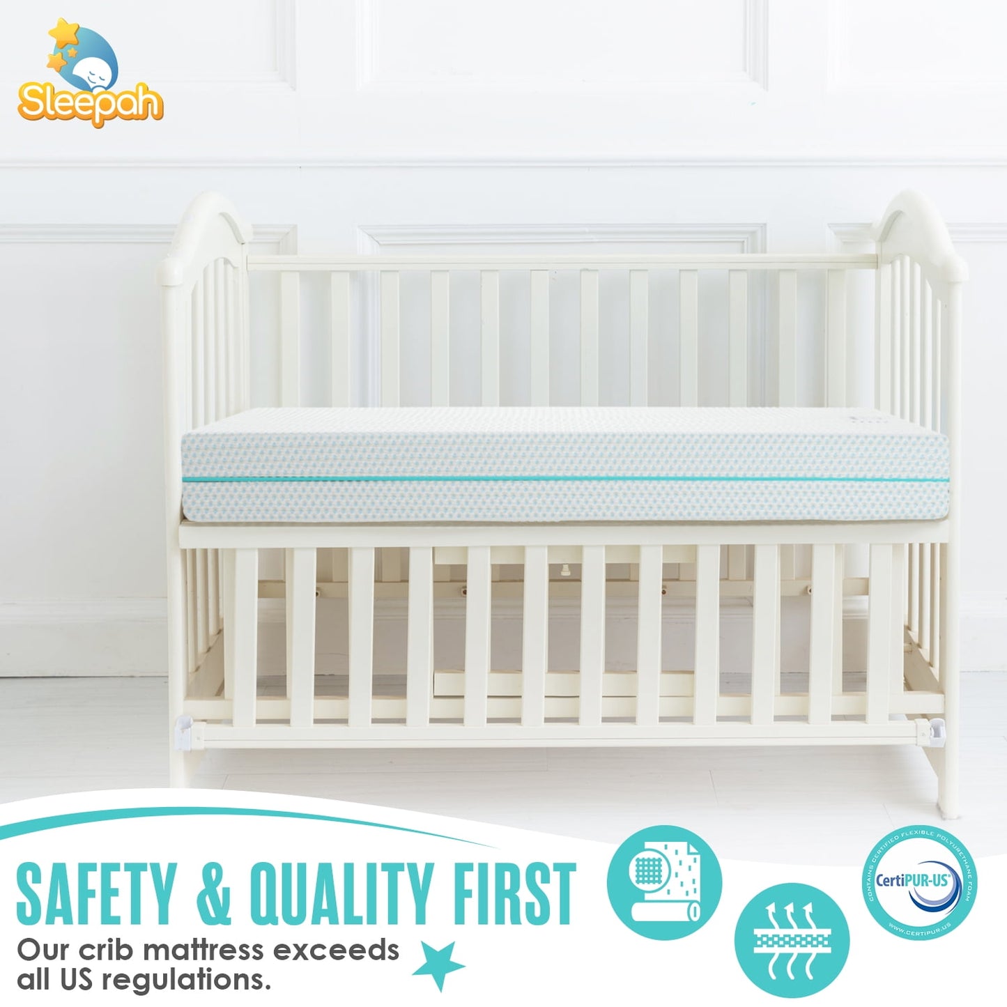 Sleepah Crib Mattress Dual Sided Cooling Memory Foam for Babies & Toddlers Standard Sized Cribs (Blue)