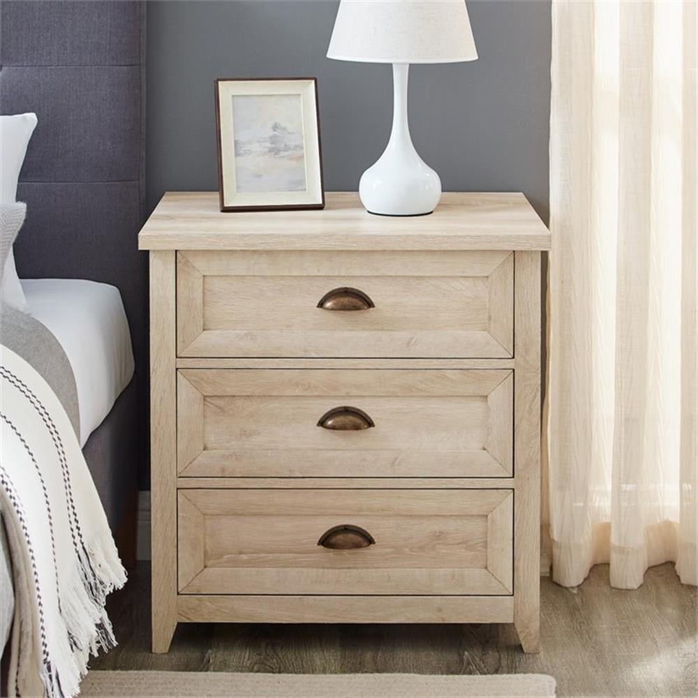 Odette 25in 3 Drawer Cup Handle Framed Bedroom Nightstand in White Oak