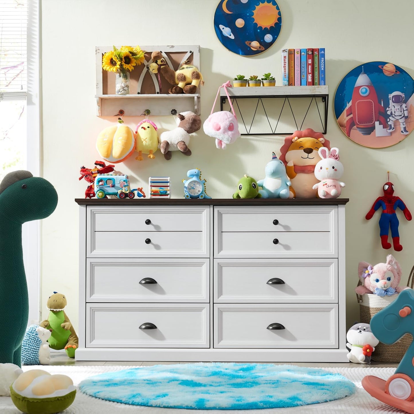 SinCiDo Farmhouse Dresser for Bedroom w/6 Drawers, Wood Rustic Tall Dresser Chest of Drawer for Closet, Living Room