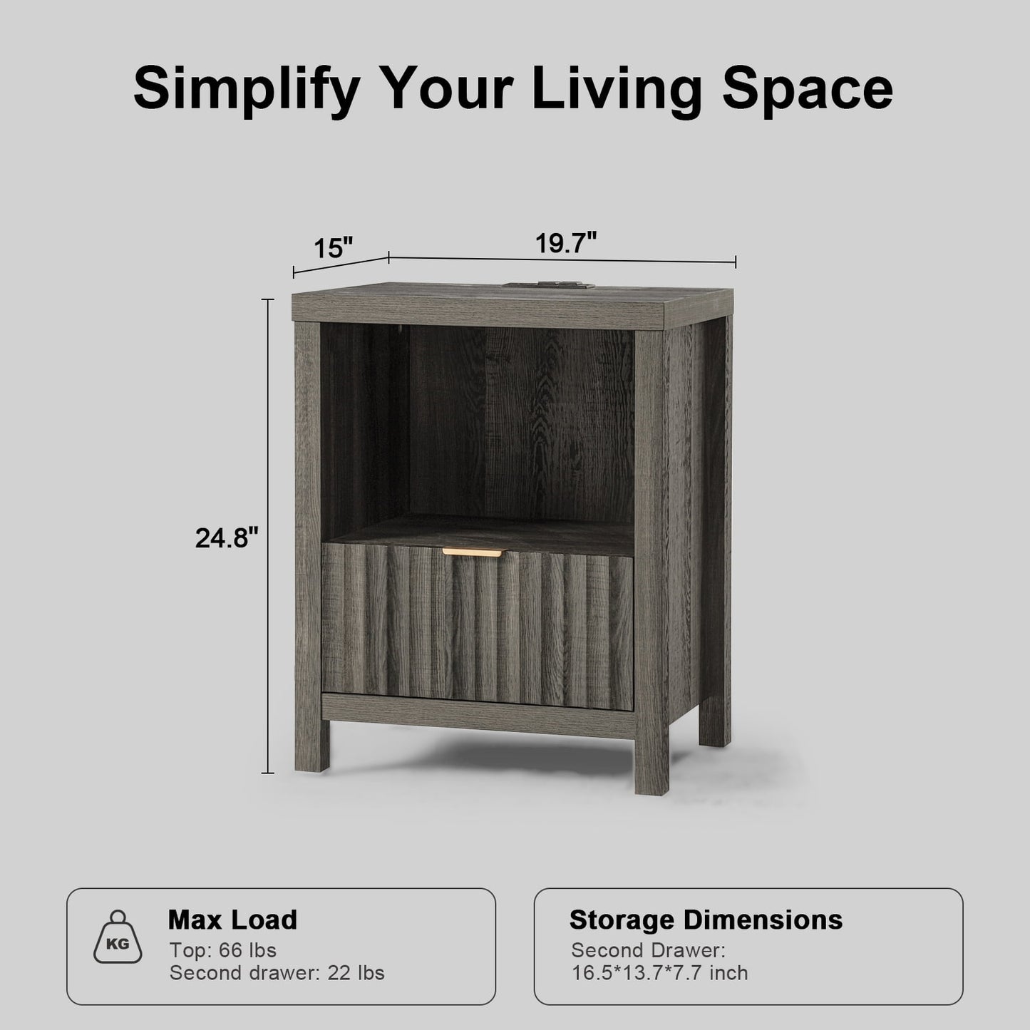 OAKHAM Nightstand with Charging Station, Bedside Tables with USB/Type-C Ports, Farmhouse Side Table End Table for Bedroom, Living Room, Midnight Oak