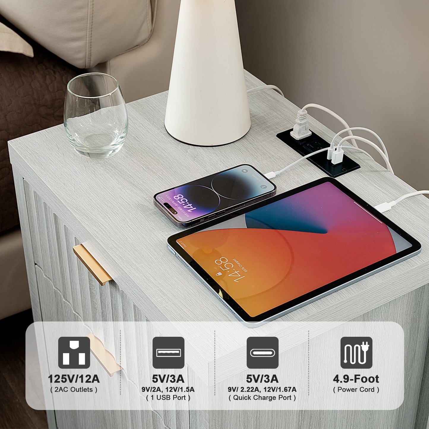 OAKHAM 2 Drawer Nightstand with Charging Station, Bedside Tables with USB/Type-C Ports , Farmhouse Side Table End Table for Bedroom, Living Room, Pale Oak