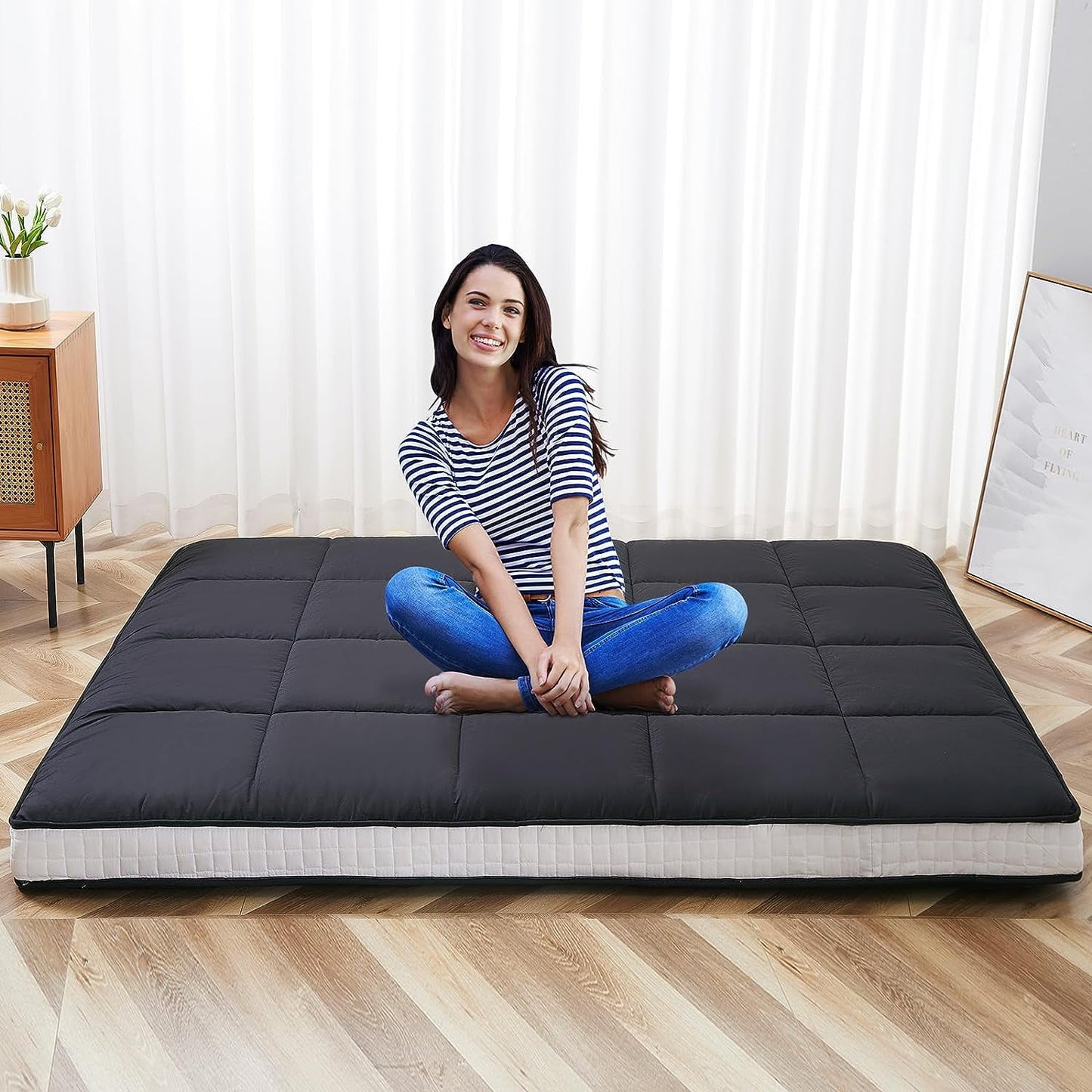 Slsy Upgraded 6in Extra Thick Japanese Floor Mattress Futon Mattress, Foldable Mattress Tatami Pad Floor Mattress for Adults Floor Bed Roll Up Mattress Guest Mattress Camping Mattress