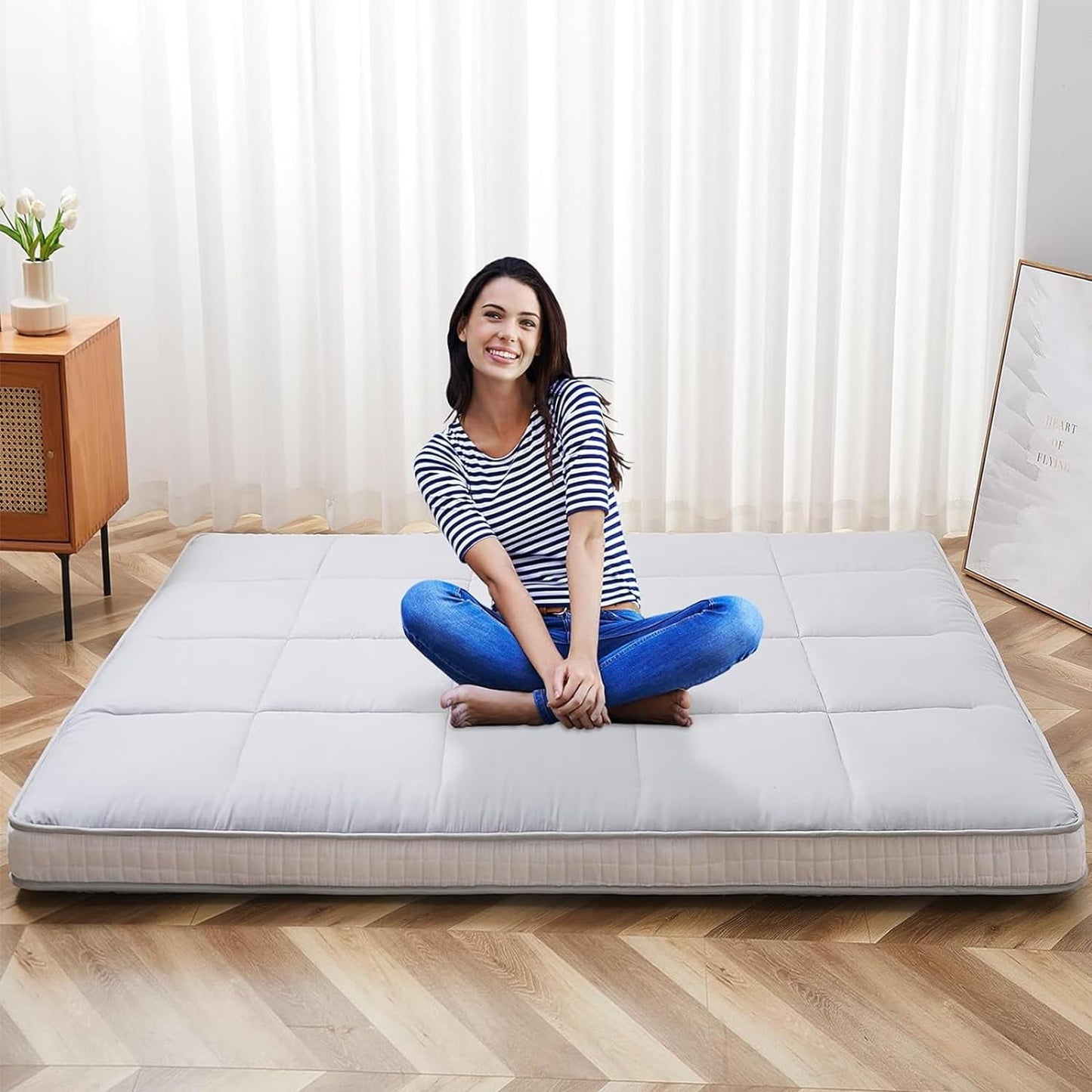 Slsy Upgraded 6in Extra Thick Japanese Floor Mattress Futon Mattress, Foldable Mattress Tatami Pad Floor Mattress for Adults Floor Bed Roll Up Mattress Guest Mattress Camping Mattress