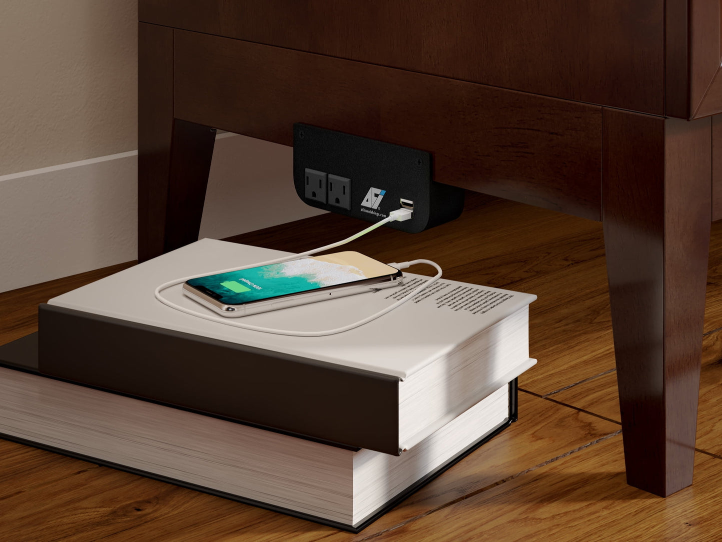 AFI Santa Fe Full Wood Murphy Bed Chest with Mattress and Built-in Charger, Walnut