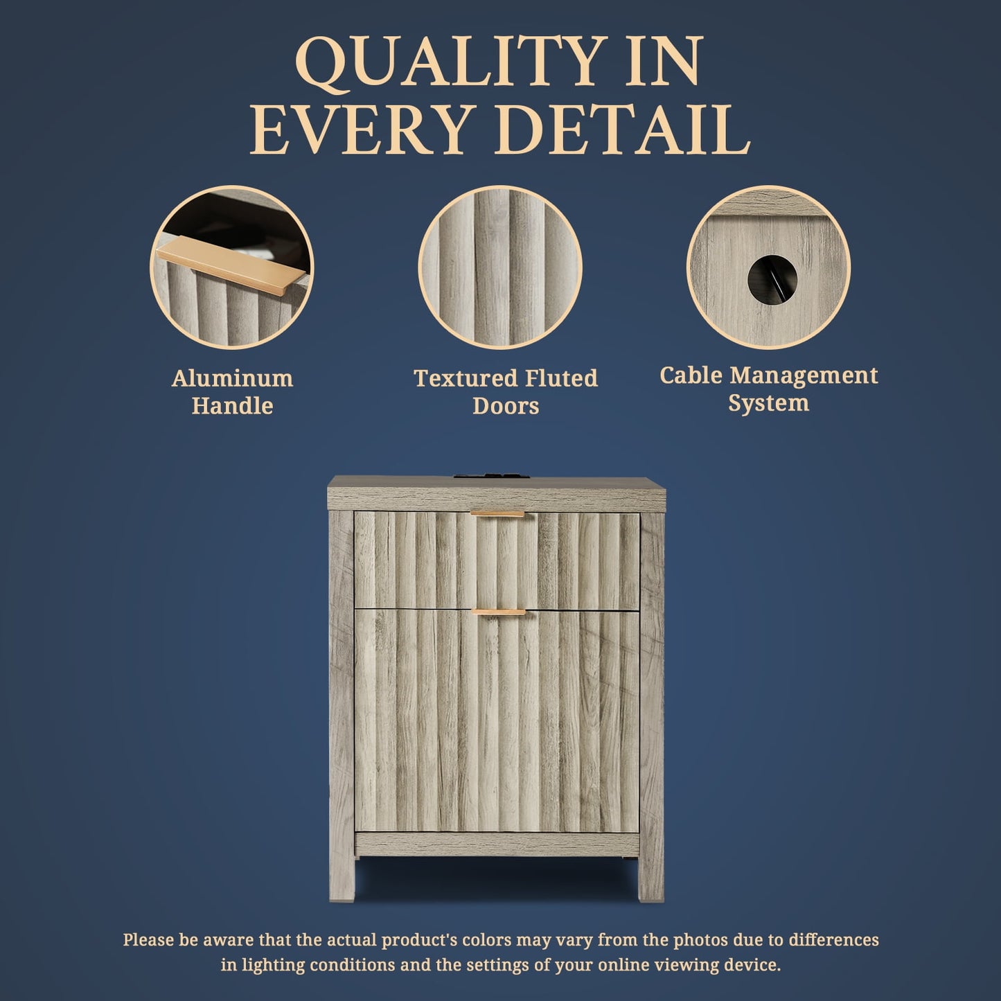 OAKHAM Farmhouse 2 Drawer Nightstand with Charging Station, Bedside Tables, Set of 2